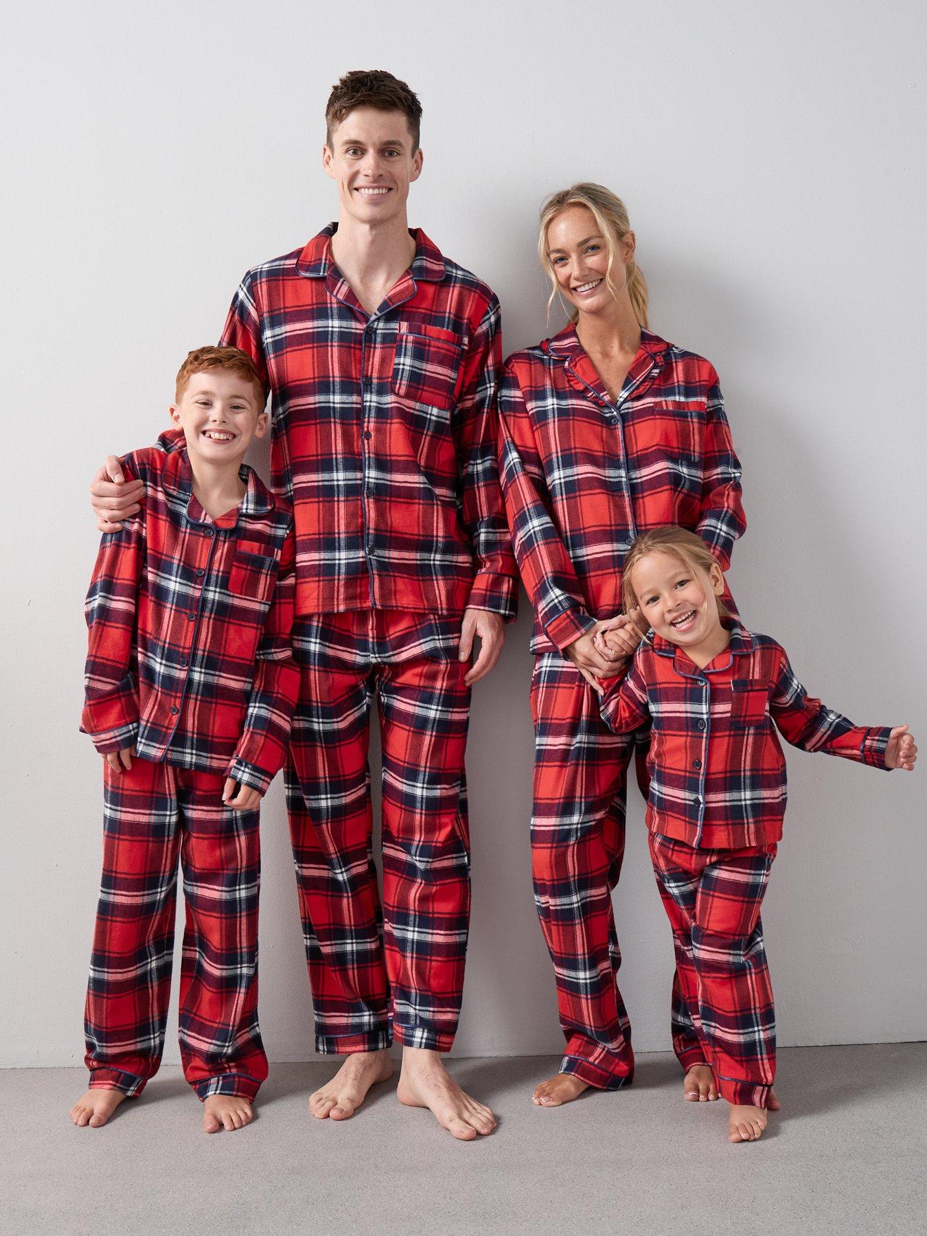 Image 1 of 7 of The Very Collection Mens Family Christmas PJs Check Flannel Revere Set - Red