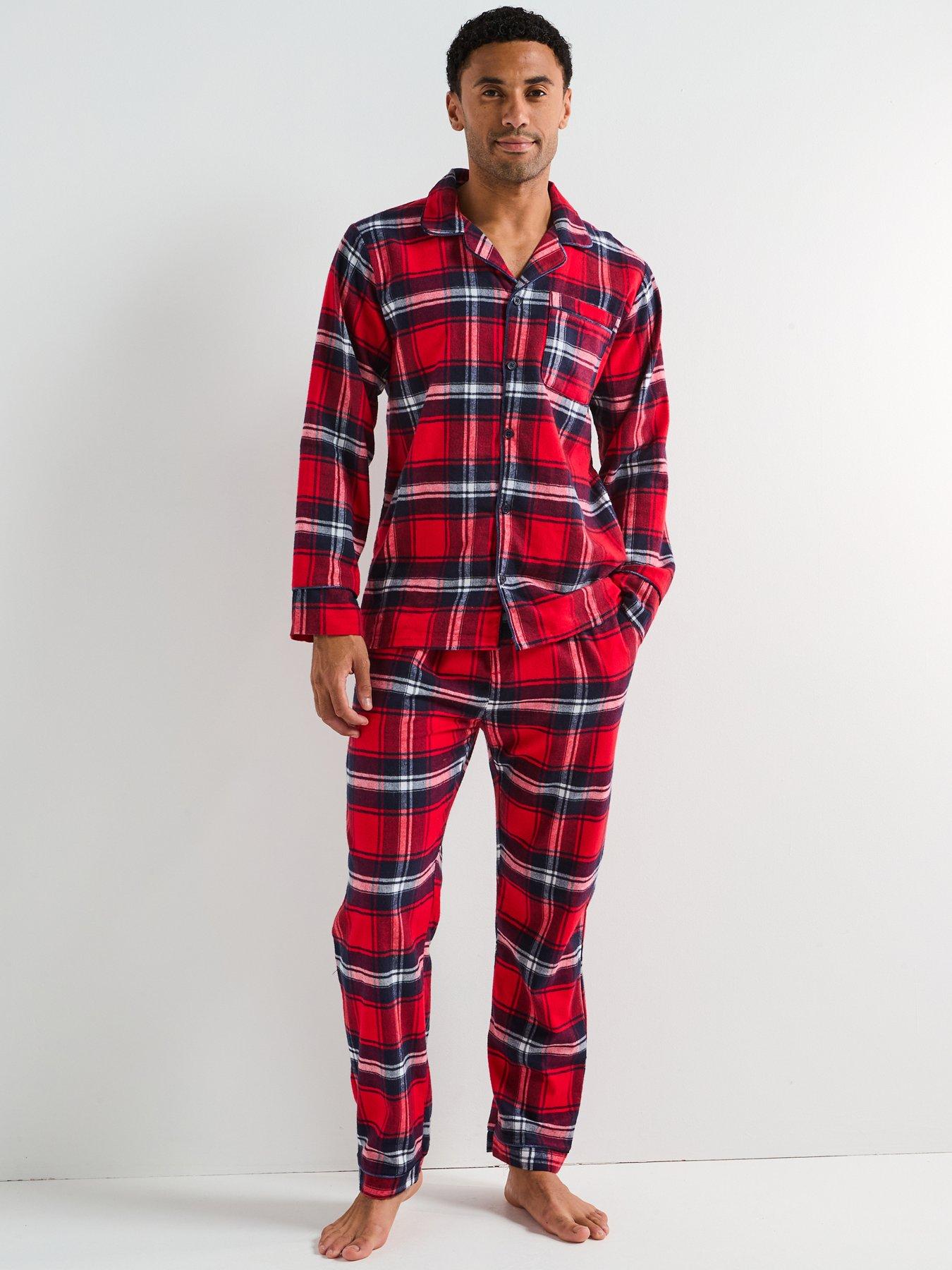 Image 2 of 7 of The Very Collection Mens Family Christmas PJs Check Flannel Revere Set - Red