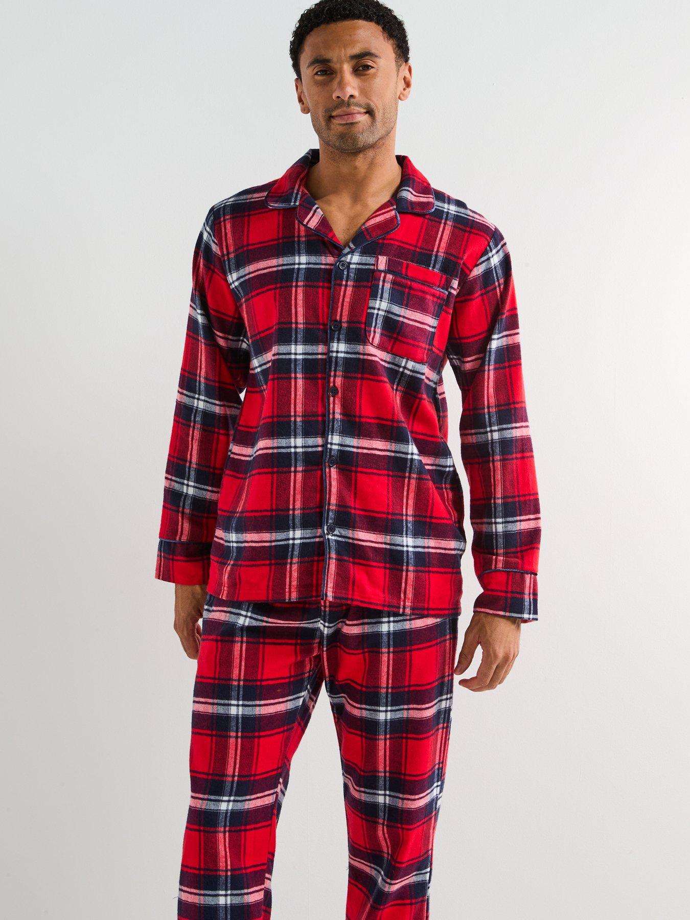 Image 4 of 7 of The Very Collection Mens Family Christmas PJs Check Flannel Revere Set - Red