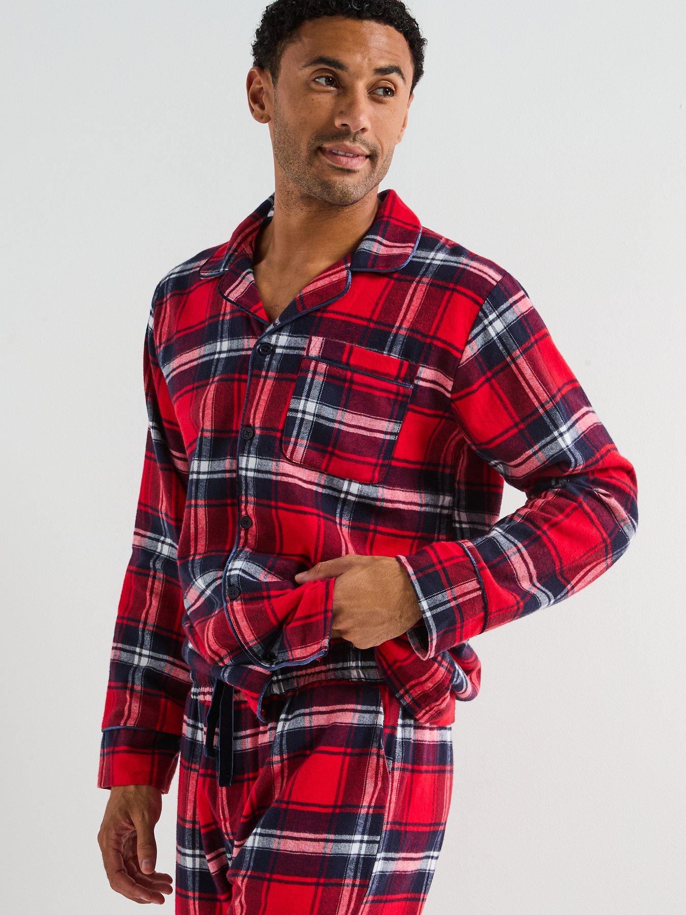 Image 5 of 7 of The Very Collection Mens Family Christmas PJs Check Flannel Revere Set - Red