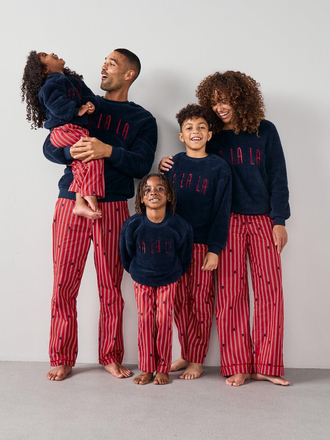 undefined Mens Family Christmas Borg Sweat and Woven Trousers PJ Set - Navy