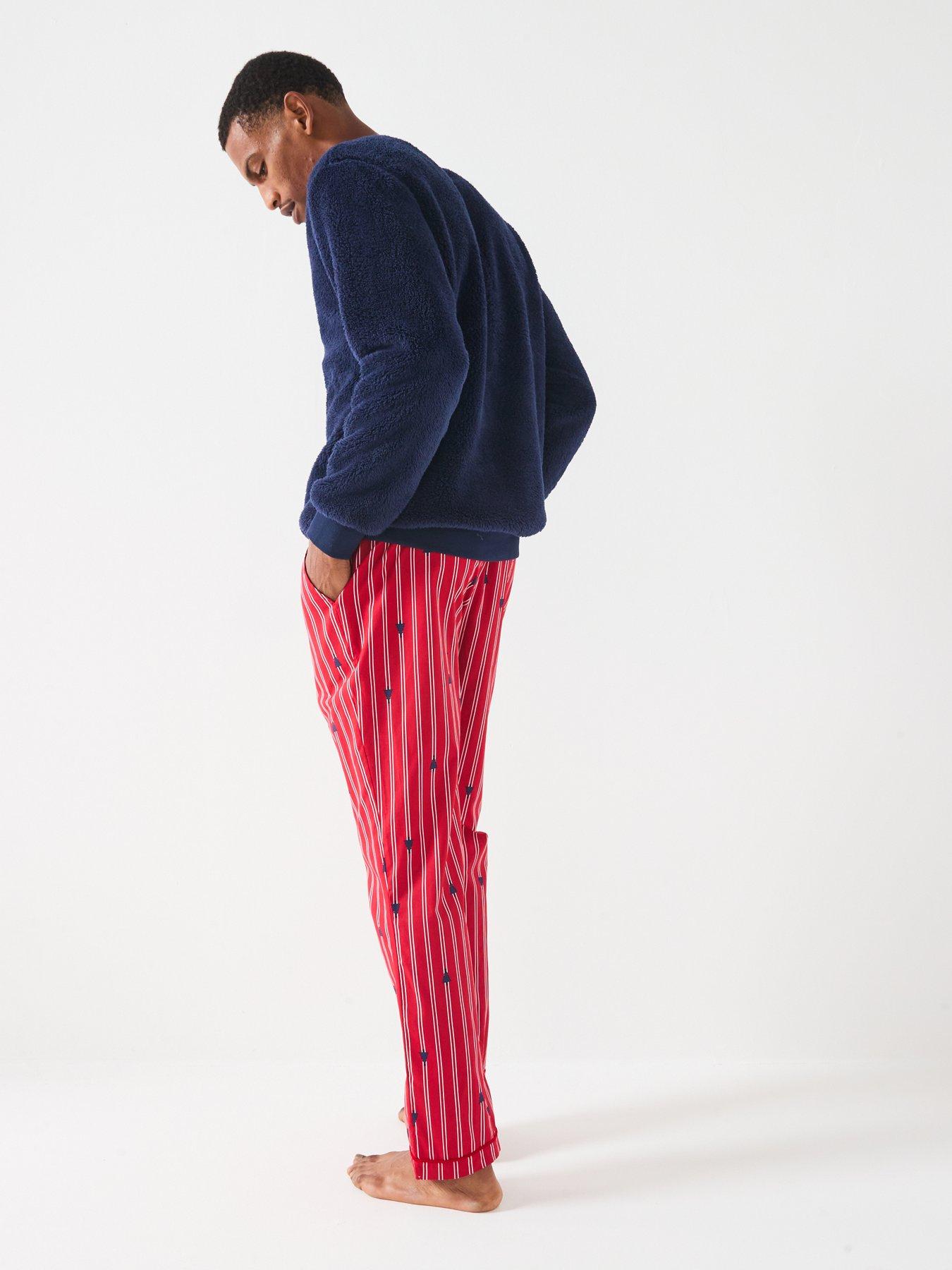 Image 3 of 7 of The Very Collection Mens Family Christmas Borg Sweat and Woven Trousers PJ Set - Navy