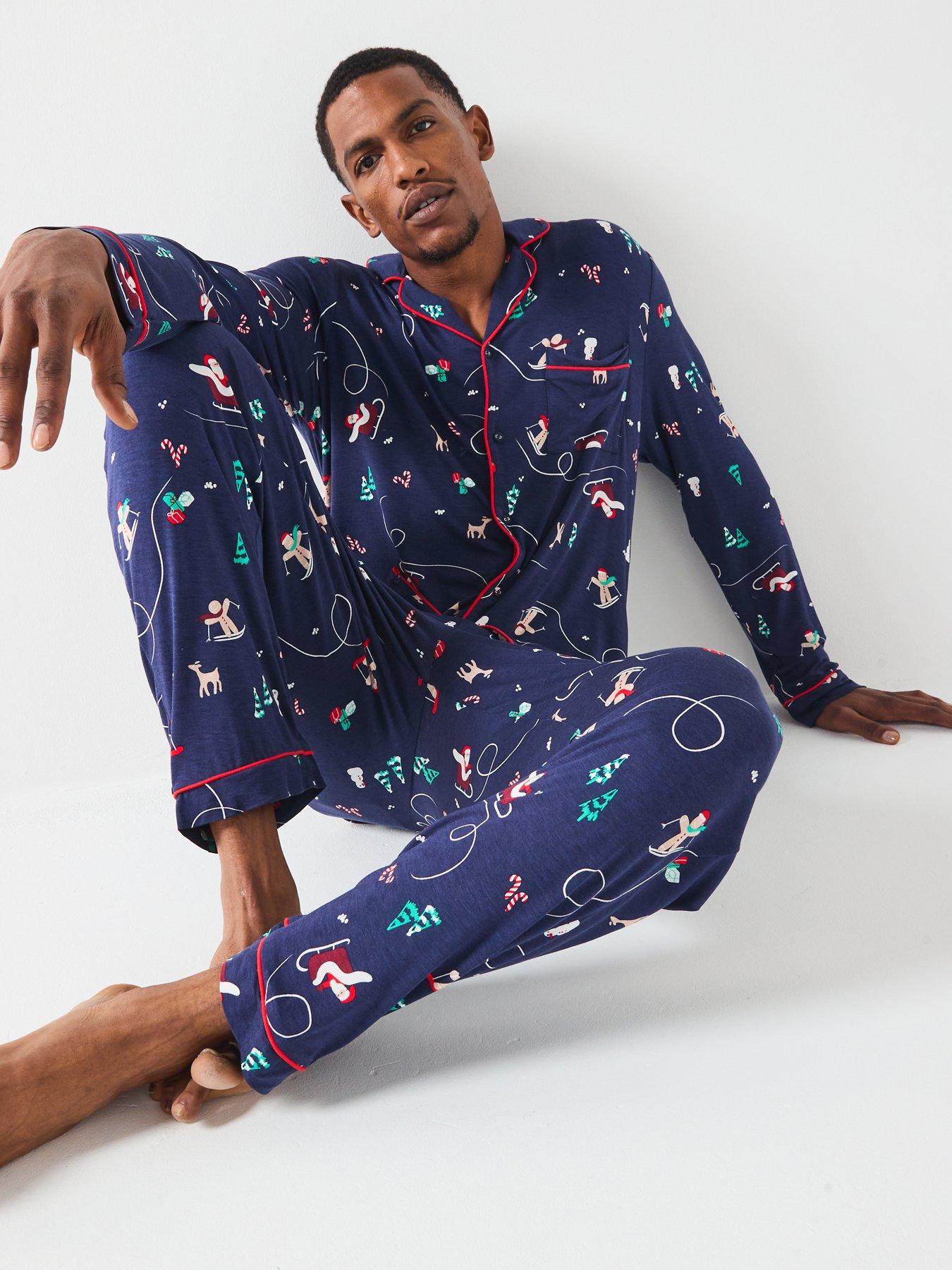 Image 7 of 7 of The Very Collection Mens Family Christmas PJ Printed Christmas Ski Jersey Revere Set - Navy