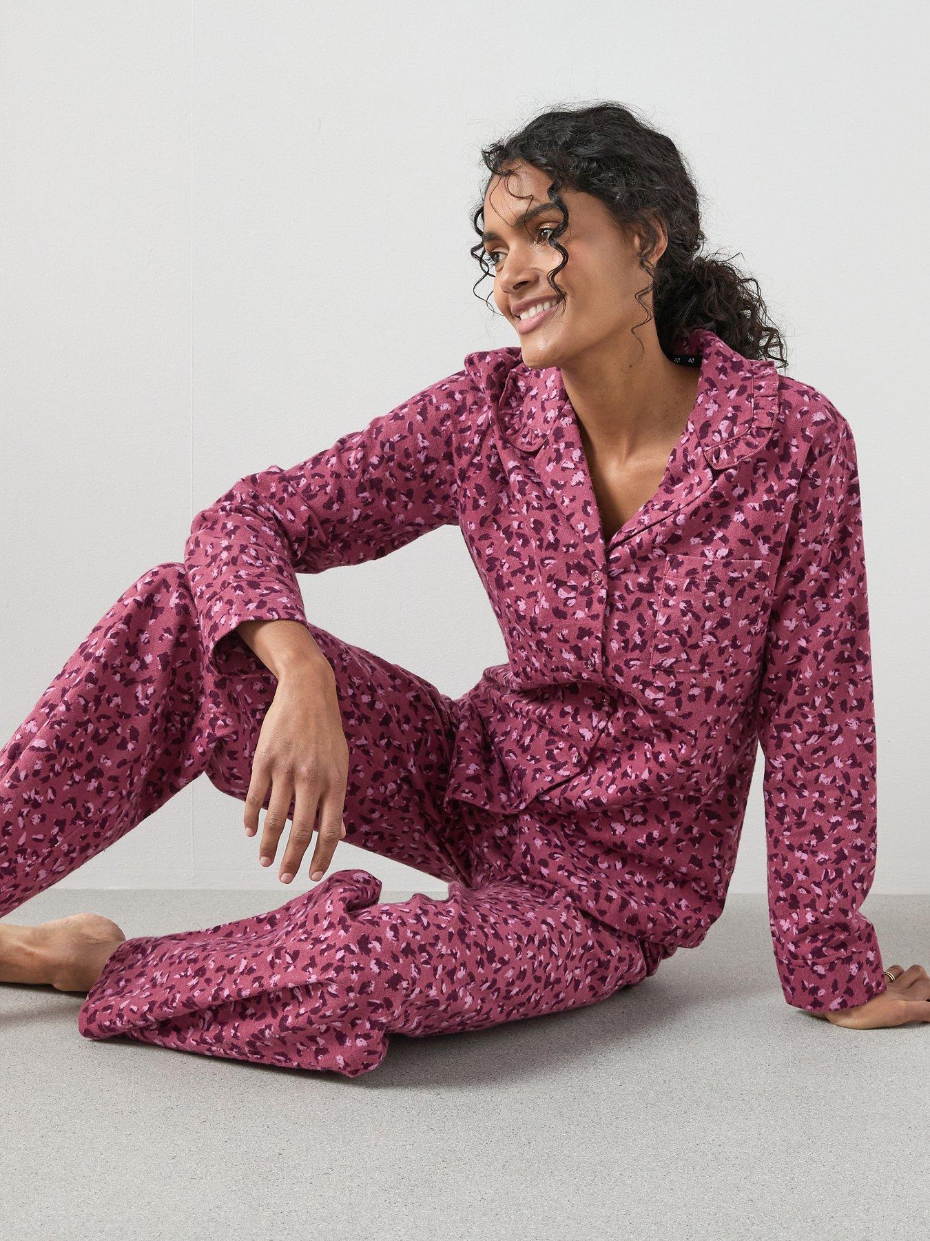 The Very Collection Leopard Print Frill Collar Revere Pj Set - Purple