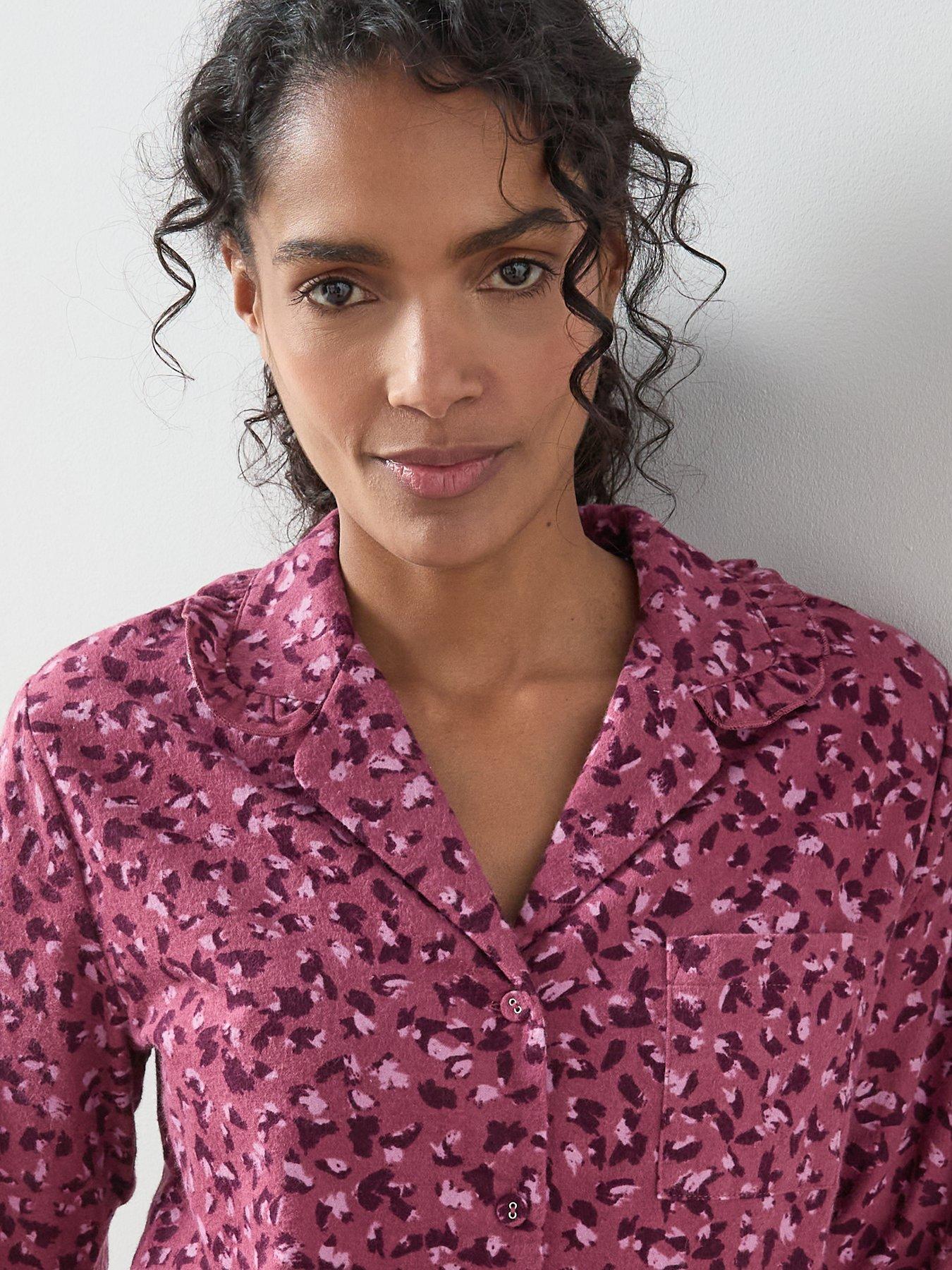Image 4 of 6 of The Very Collection Leopard Print Frill Collar Revere Pj Set - Purple