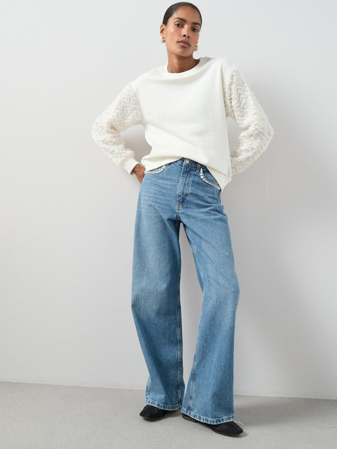  image of the-very-collection-lace-sleeve-top-cream