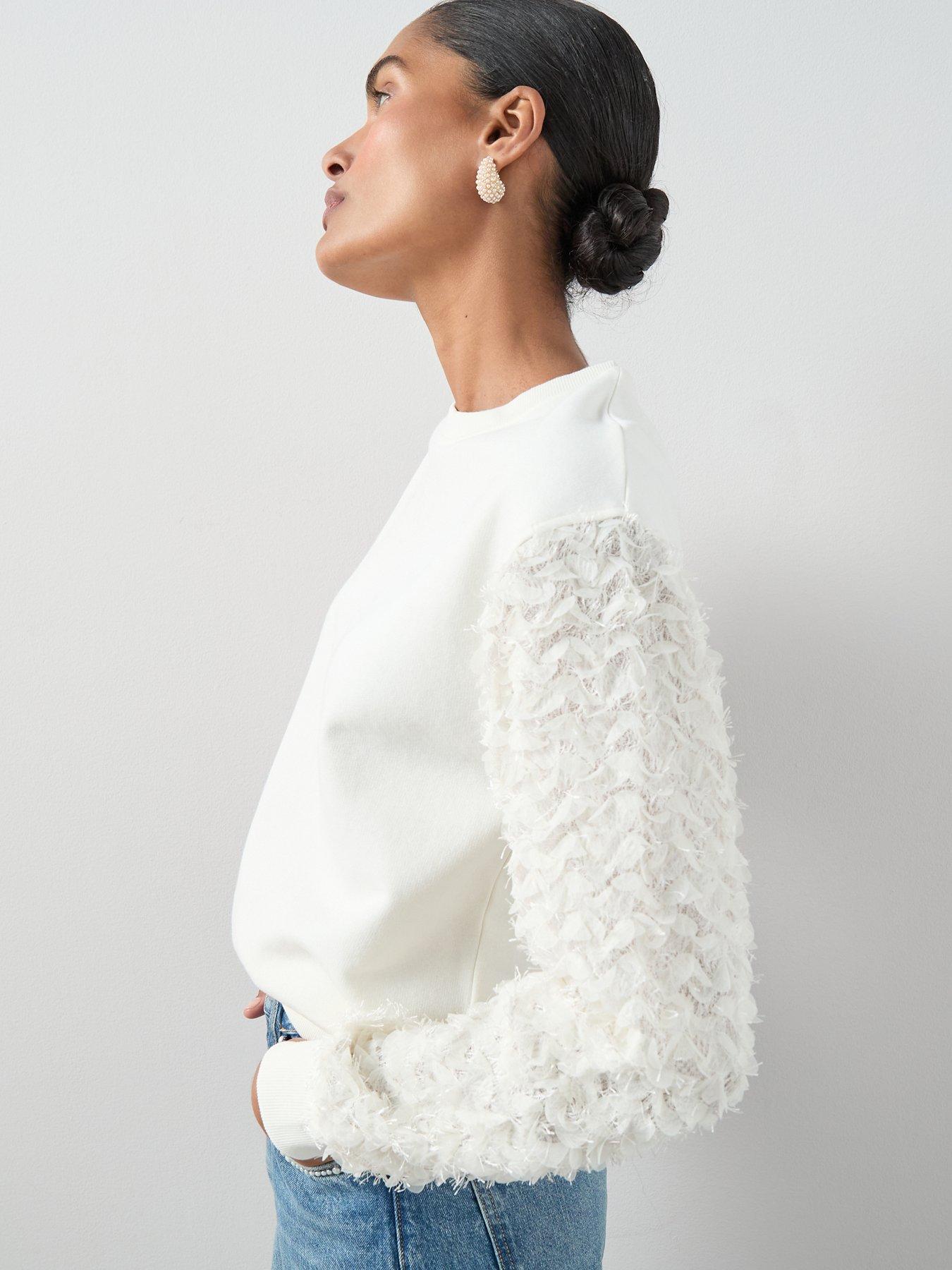  image of the-very-collection-lace-sleeve-top-cream