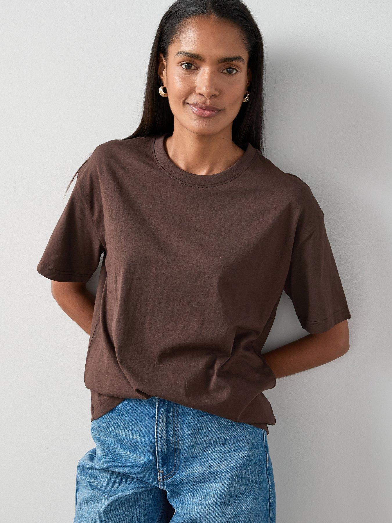 undefined Crew Neck Essential Oversized T-shirt - Brown