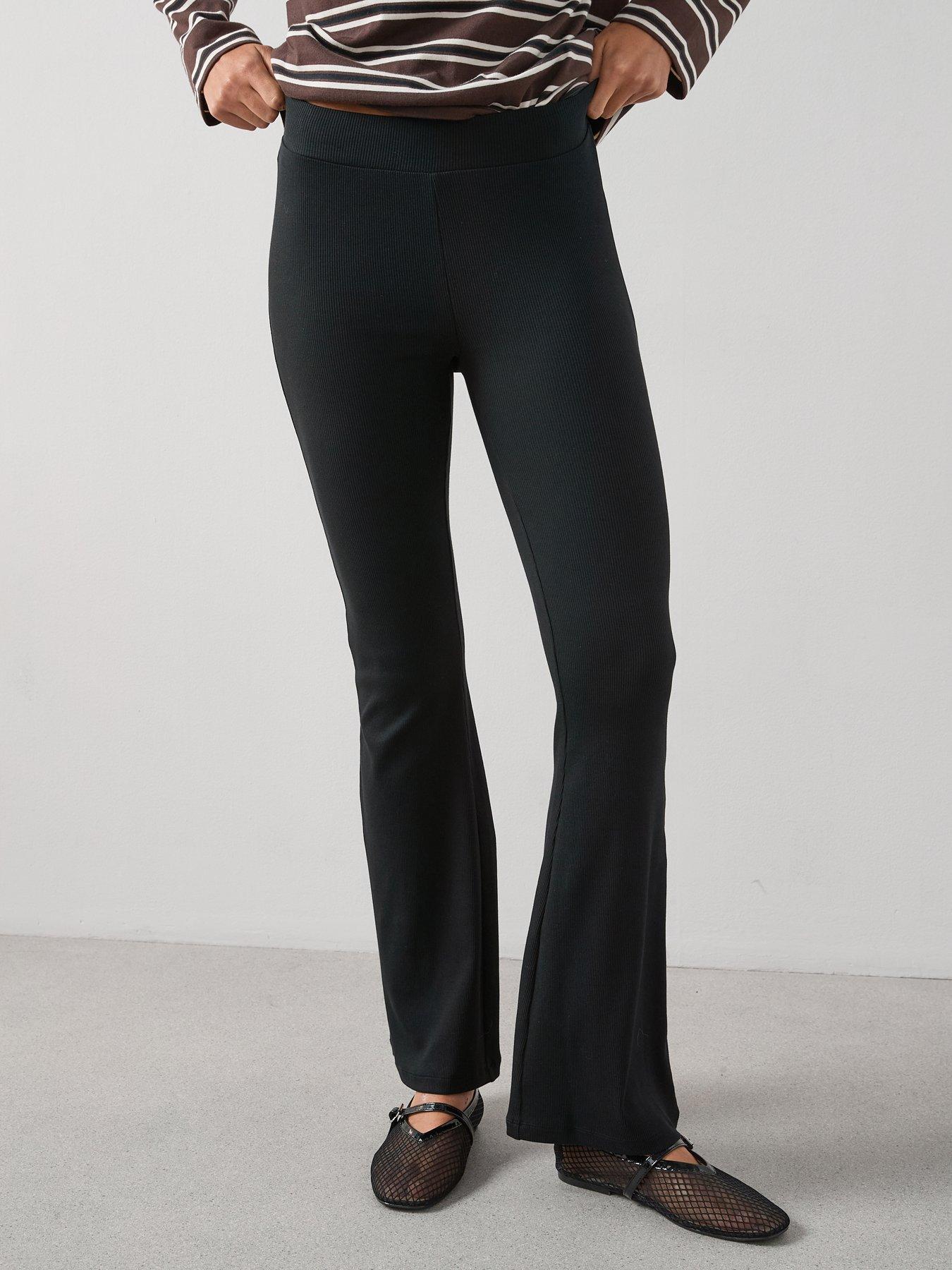 front image of the-very-collection-rib-flare-legging-black