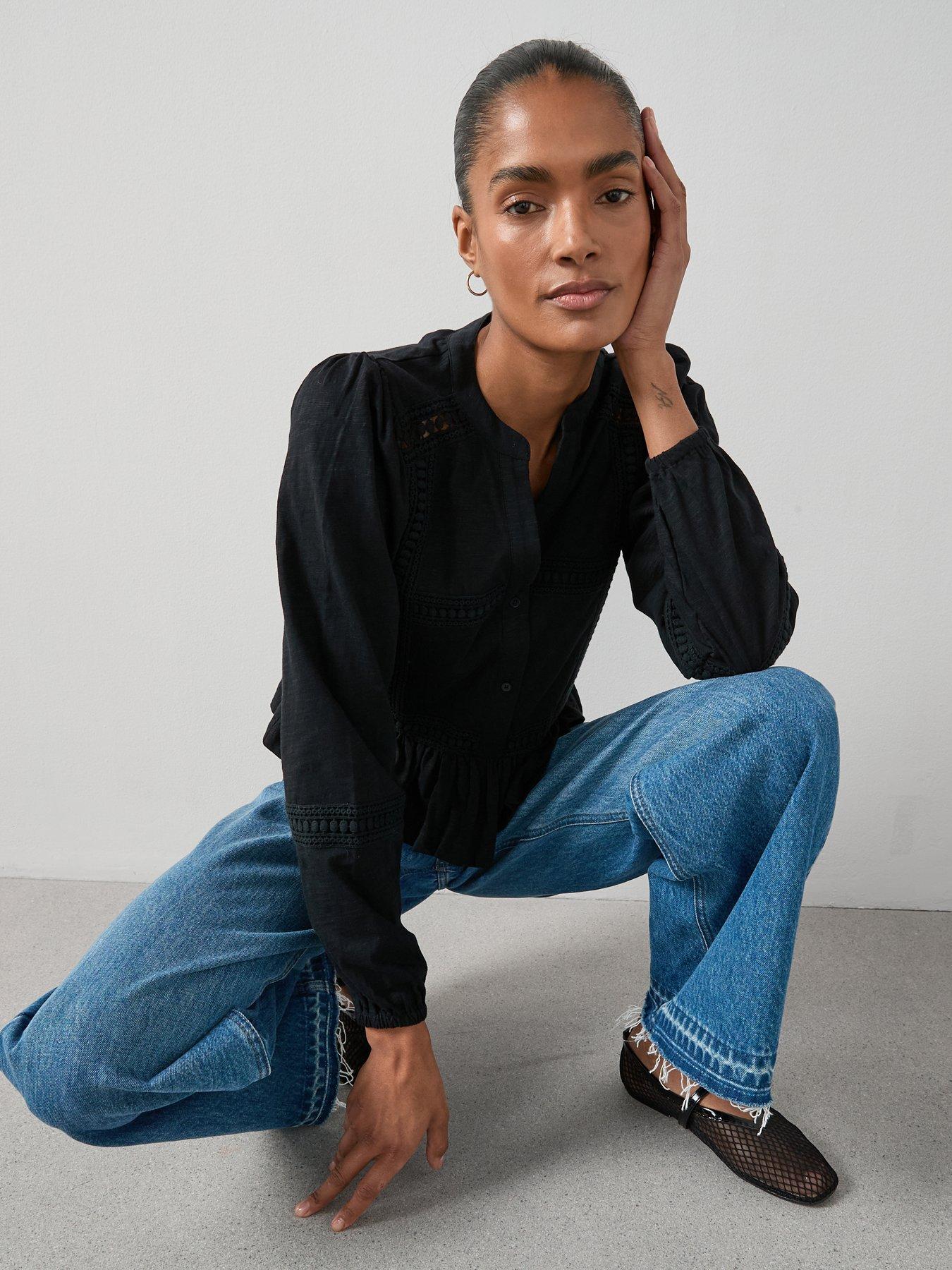 Image 4 of 6 of The Very Collection Lace Insert Top - Black