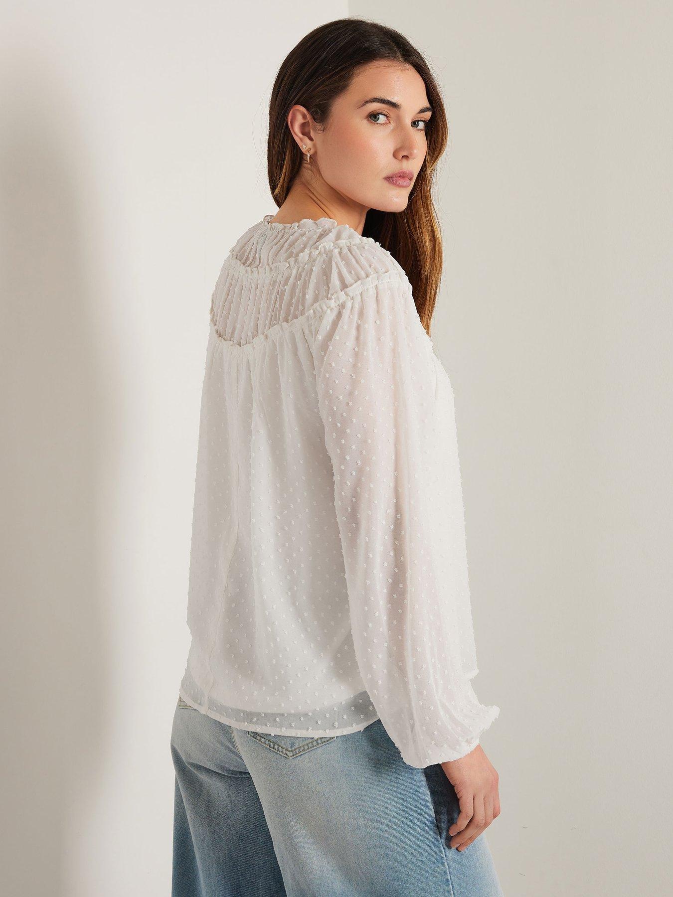  image of long-tall-sally-tall-dobby-shirred-tie-blouse