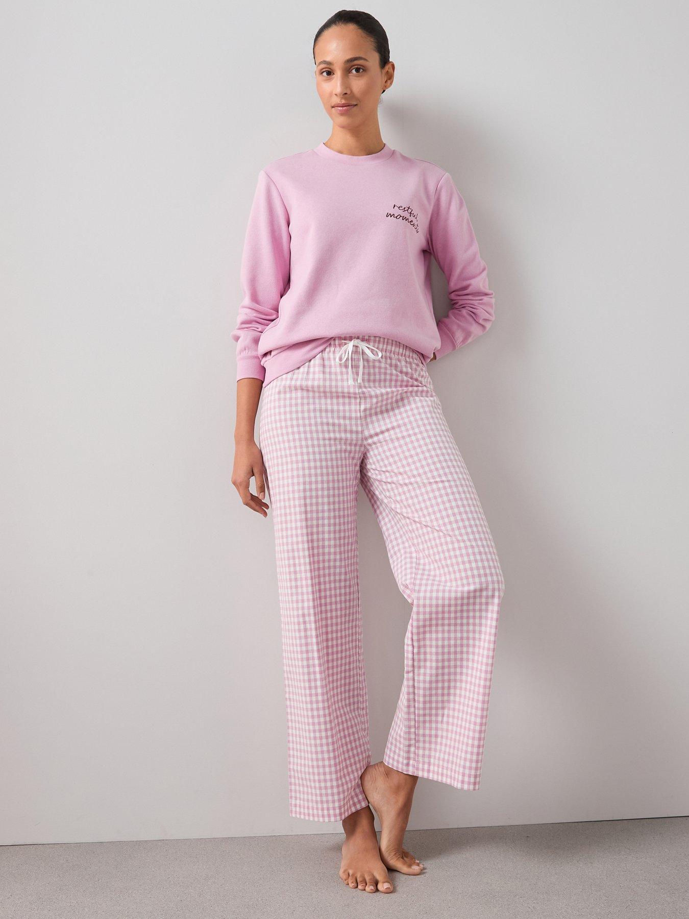 The Very Collection Slogan Sweat And Gingham Bottoms Pyjama Set - Pink