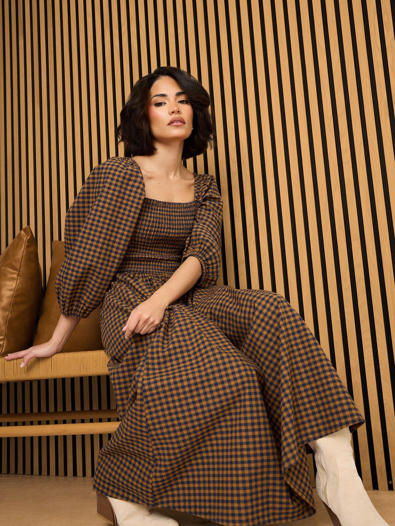 undefined Petite Gingham Puff Sleeve Dress