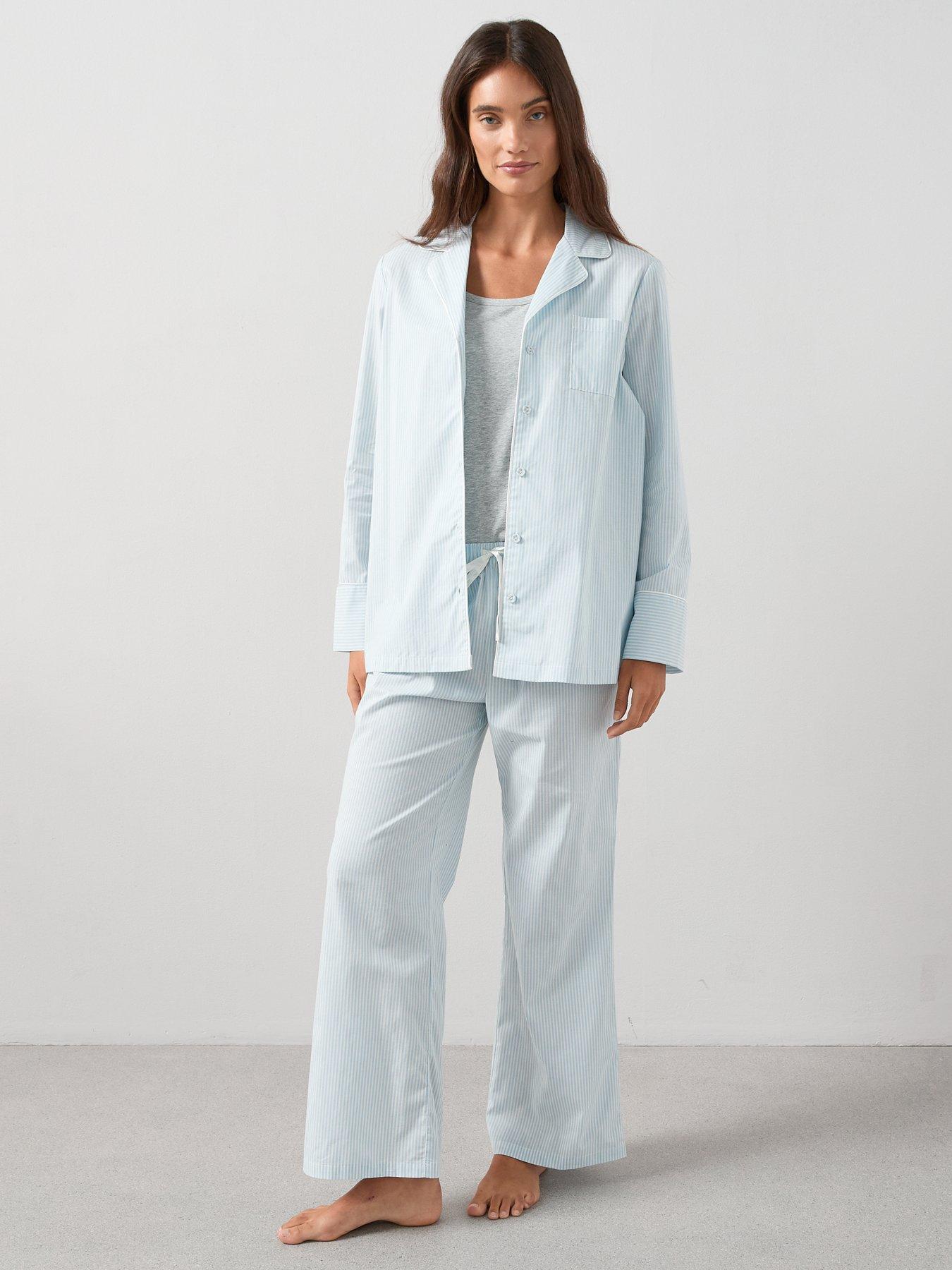 Image 3 of 6 of The Very Collection 3 Piece Vest and Stripe Woven Revere PJ Set - Blue