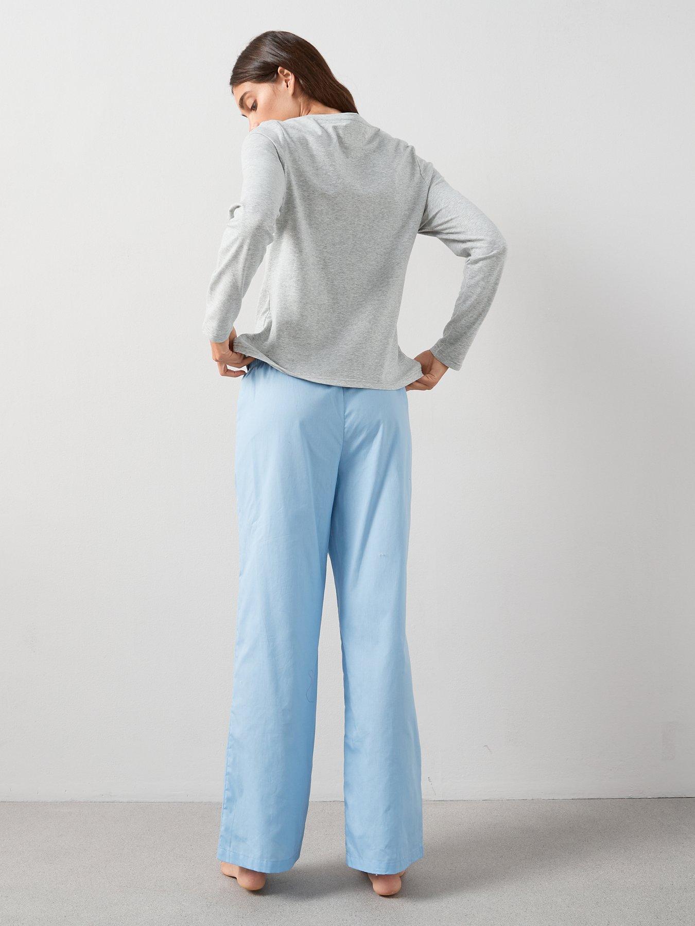  image of the-very-collection-long-sleeve-jersey-embroided-top-and-woven-bottom-grey