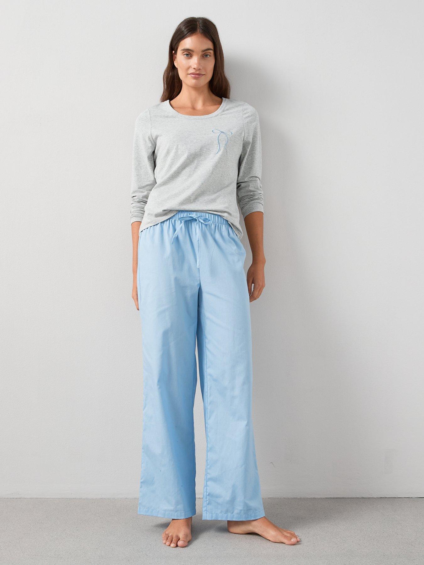  image of the-very-collection-long-sleeve-jersey-embroided-top-and-woven-bottom-grey