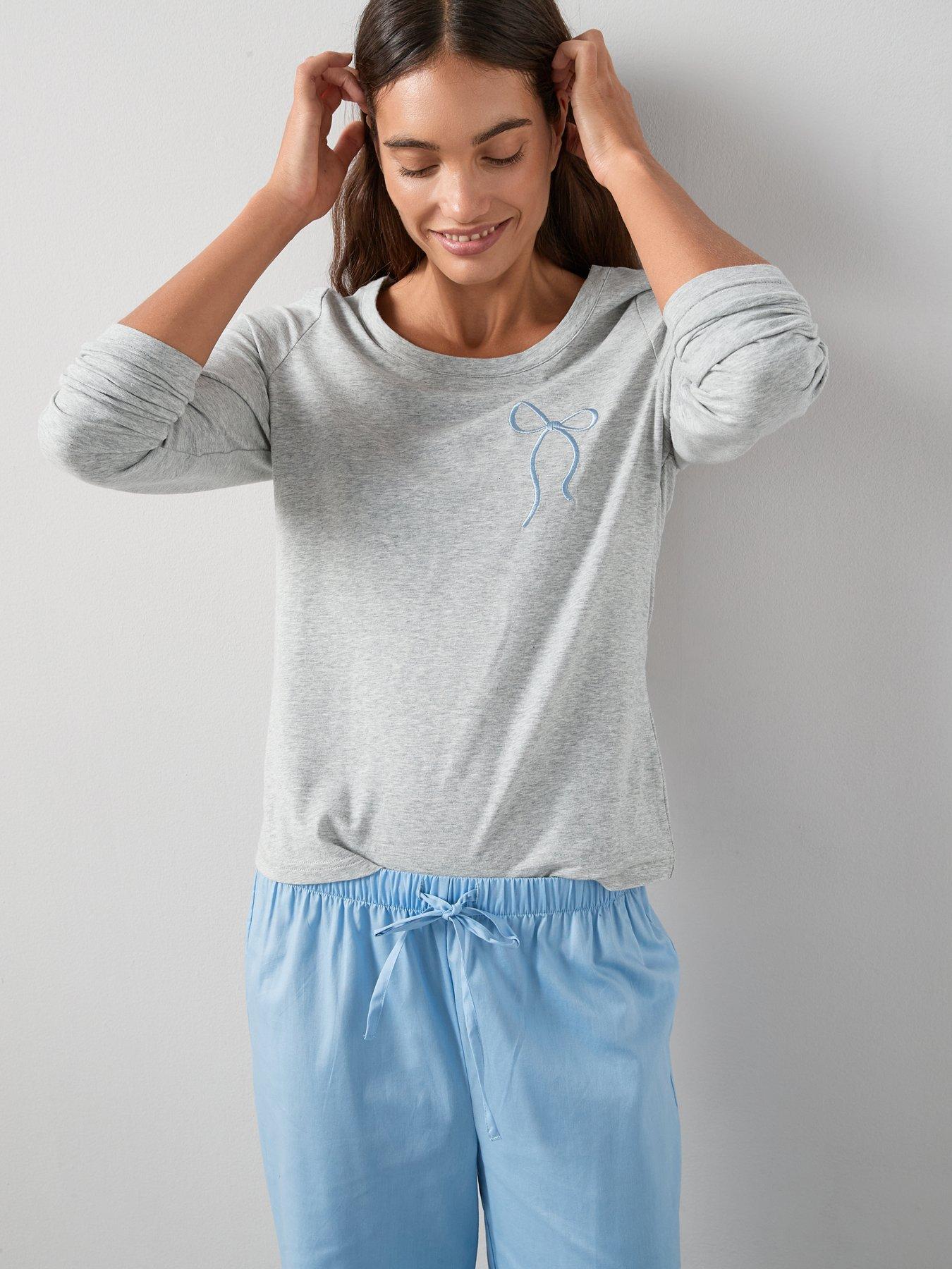Image 5 of 6 of The Very Collection Long Sleeve Jersey Embroided Top And Woven Bottom