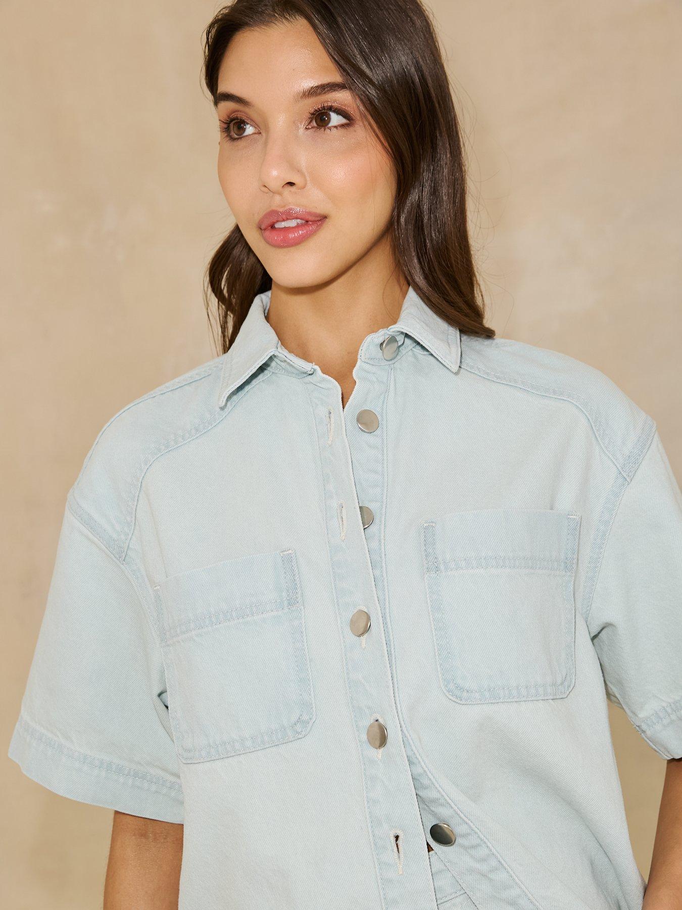 Image 4 of 5 of Michelle Keegan Denim Shirt Co-Ord - Light Wash