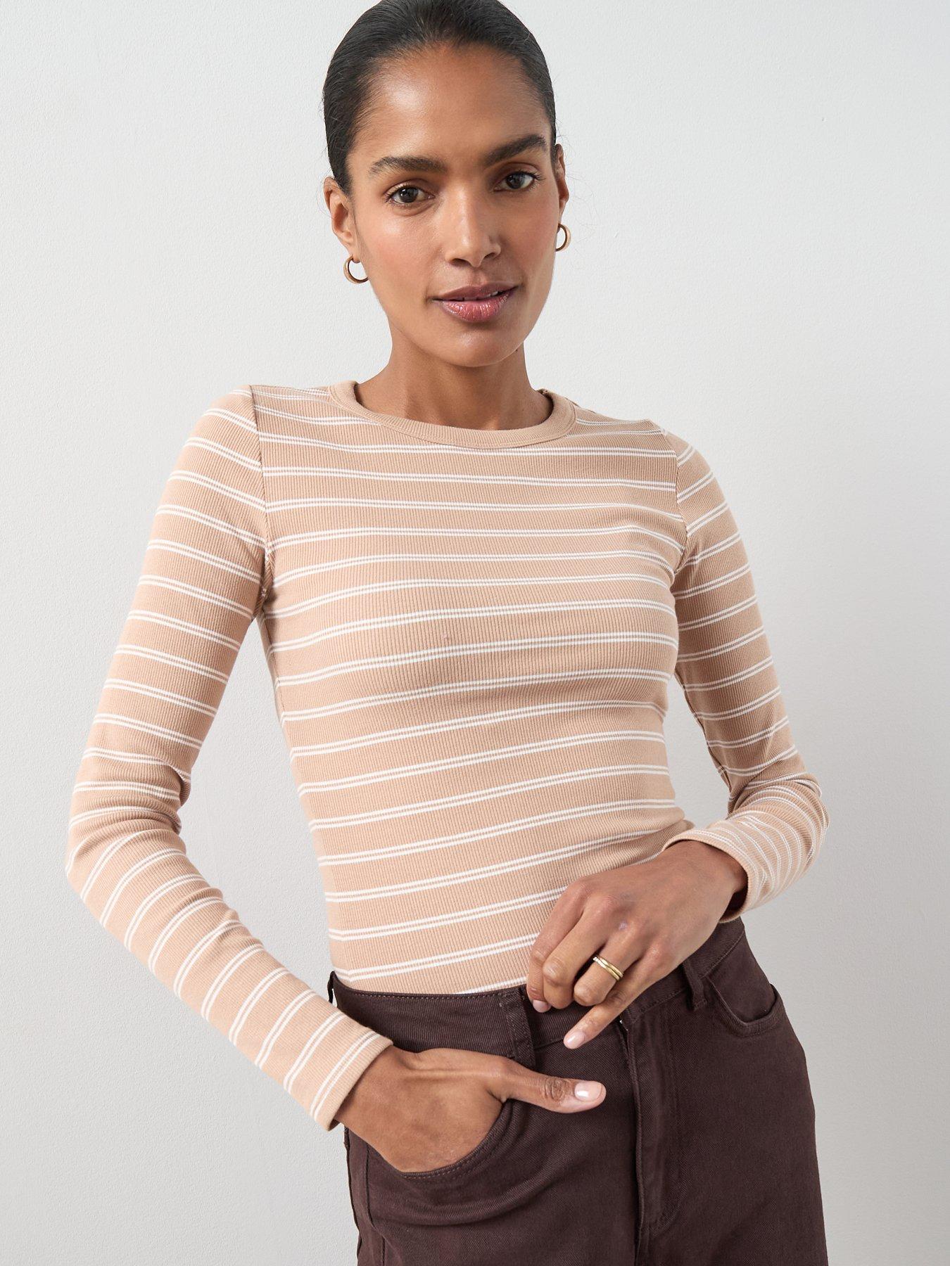  image of the-very-collection-stripe-scoop-neck-long-sleeve-top-neutral