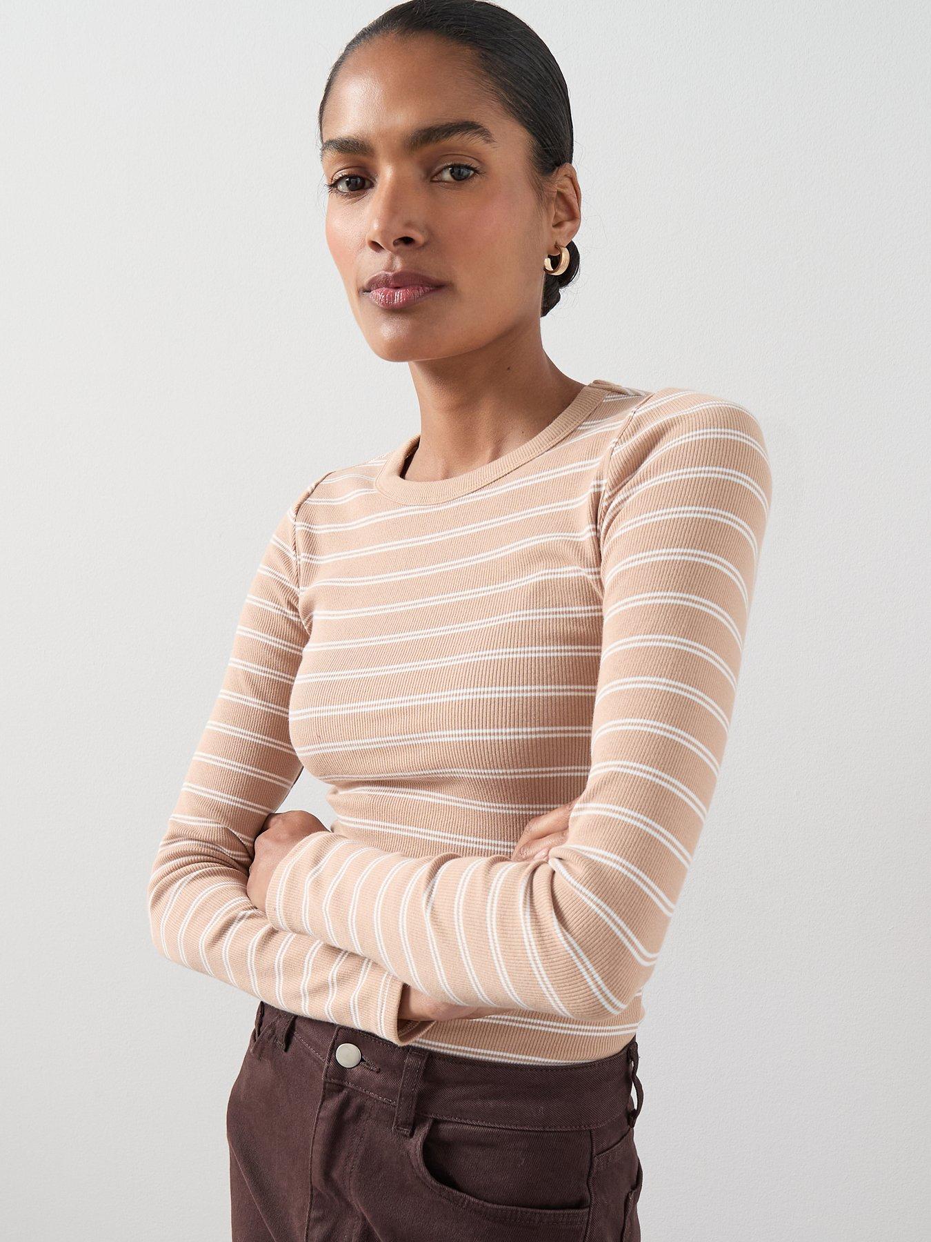  image of the-very-collection-stripe-scoop-neck-long-sleeve-top-neutral