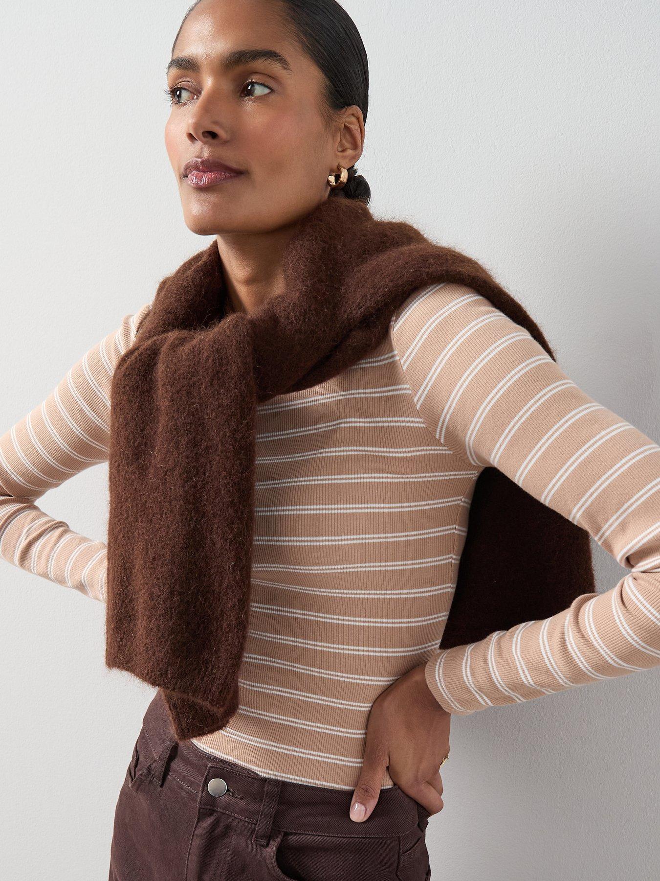  image of the-very-collection-stripe-scoop-neck-long-sleeve-top-neutral