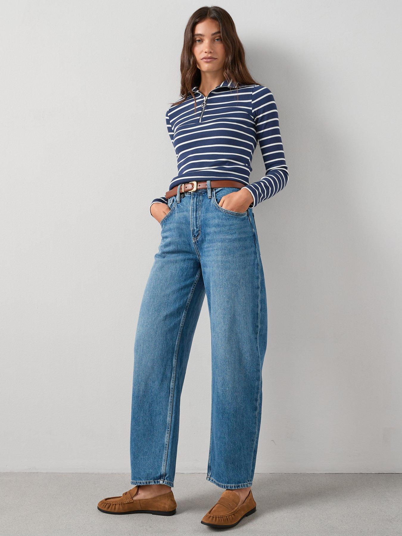 Image 3 of 6 of The Very Collection Stripe Collar Rib Long Sleeve Top - Navy