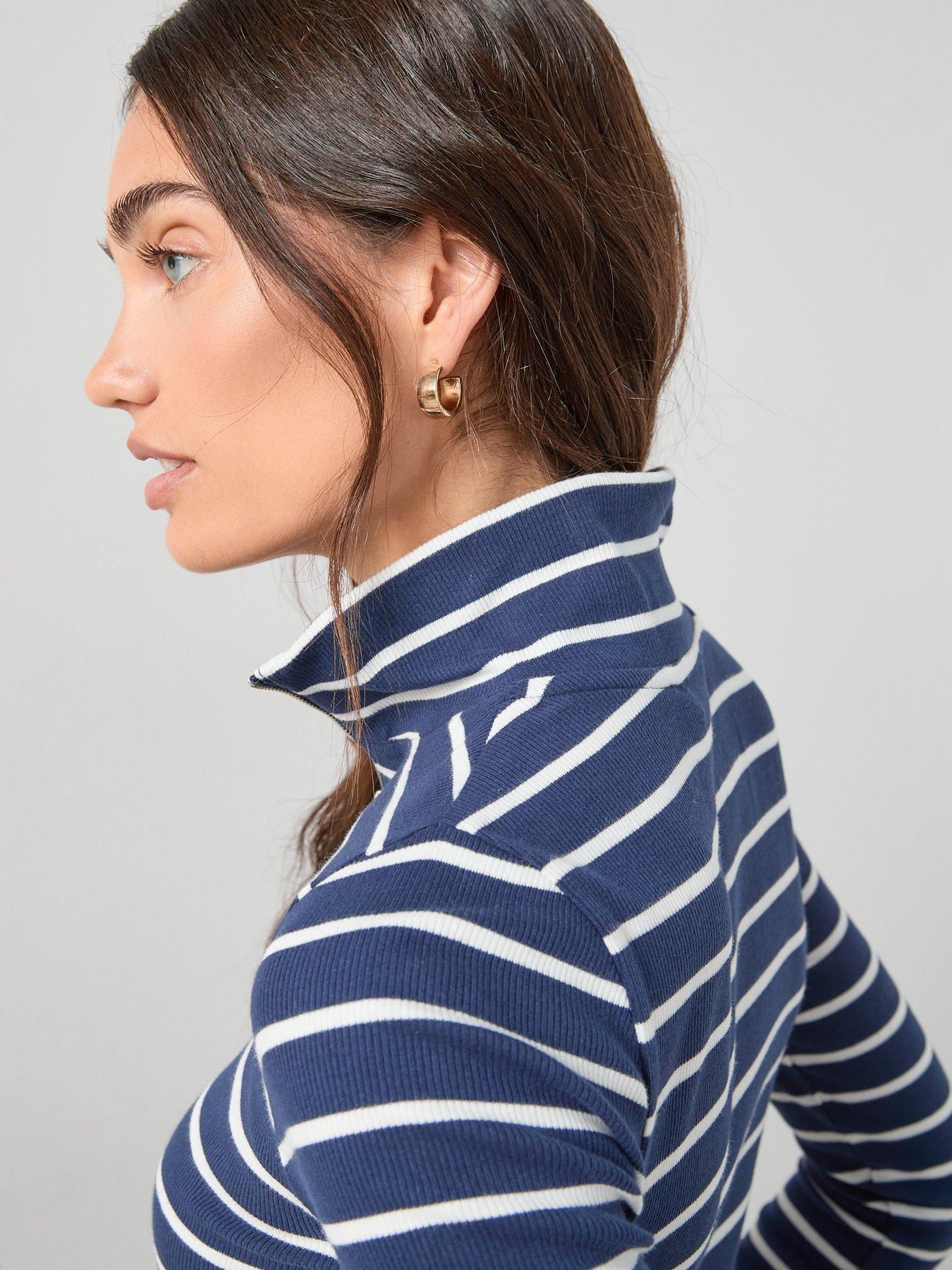 Image 5 of 6 of The Very Collection Stripe Collar Rib Long Sleeve Top - Navy
