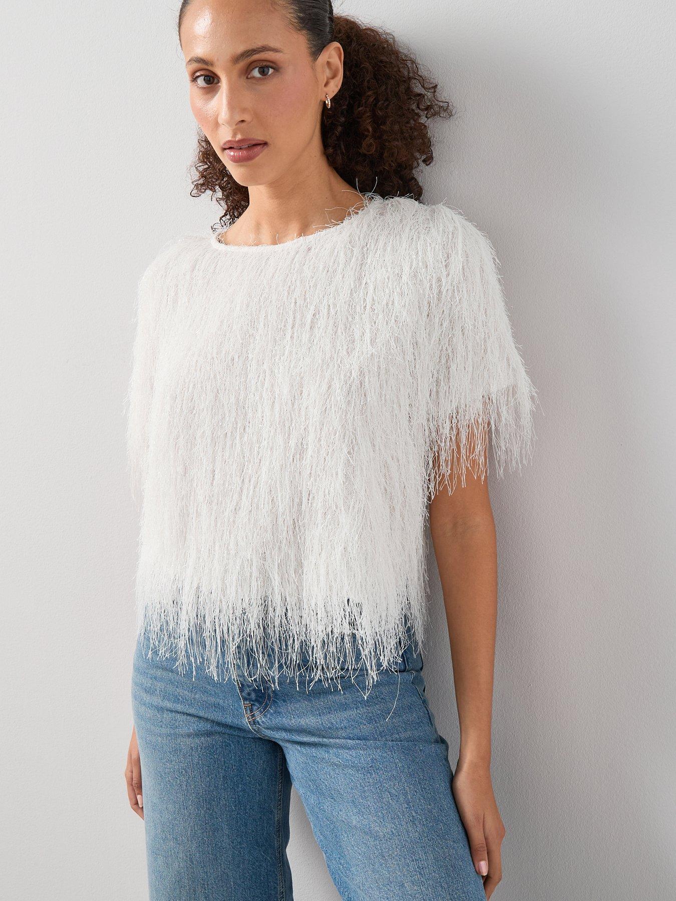 The Very Collection Tassel Short Sleeve Top - White