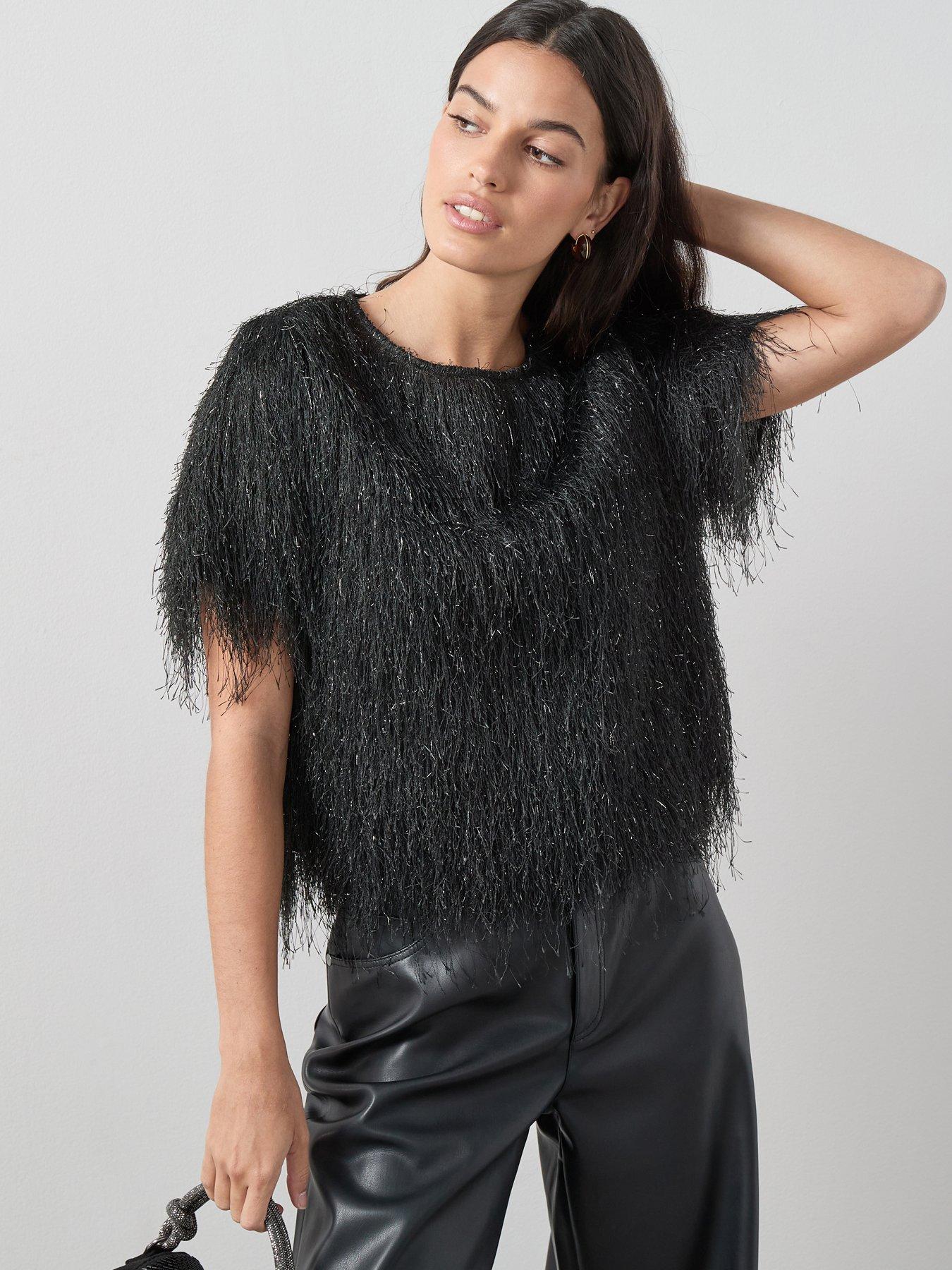 The Very Collection Tassel Short Sleeve Top - Black