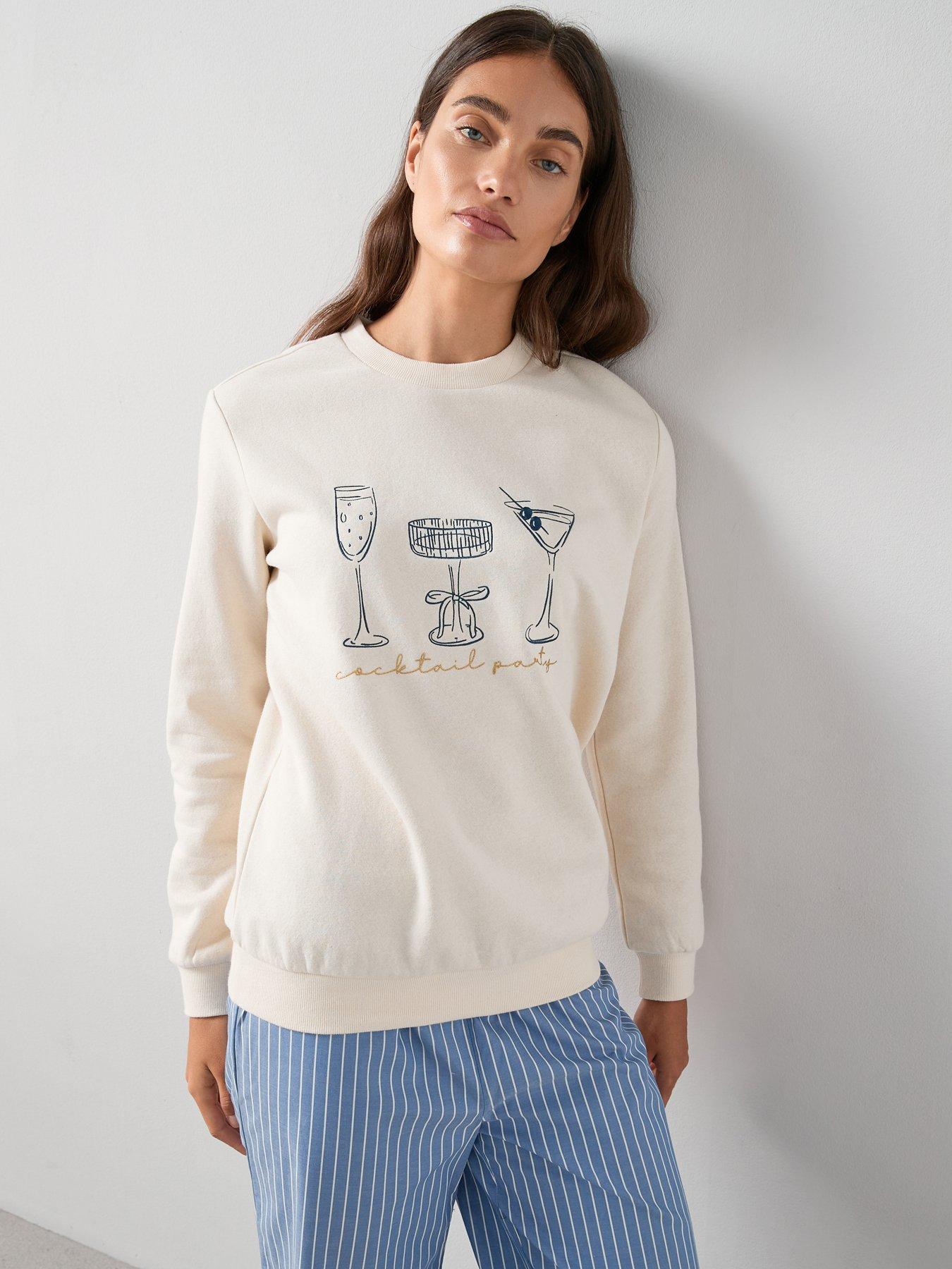 The Very Collection Slogan Sweat And Woven Stripe Bottom Pj Set - Blue