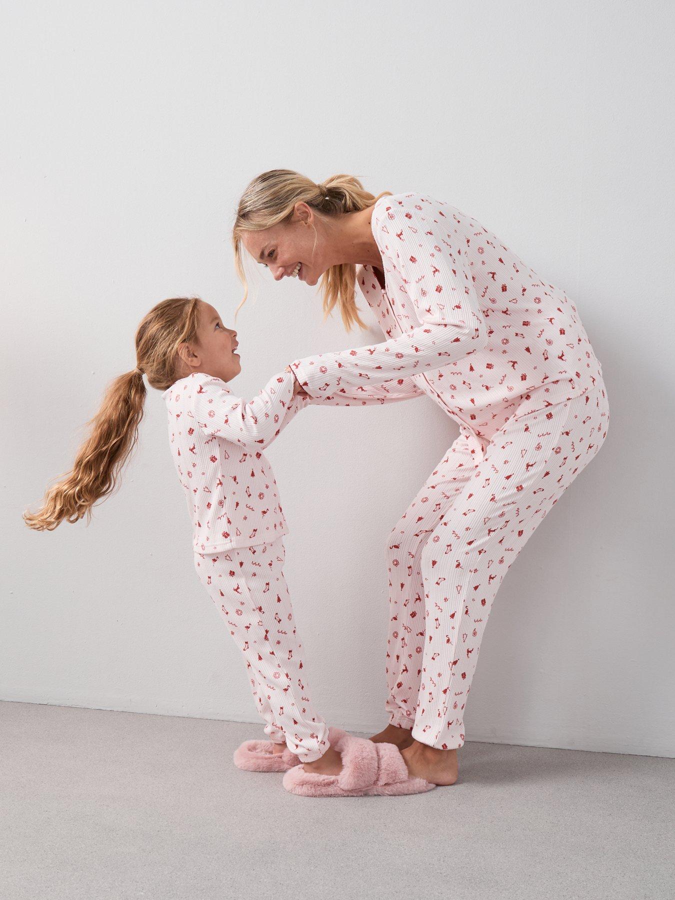 The Very Collection Womens Family Christmas Pyjama Pointelle Henley And Jogger Set - Pink