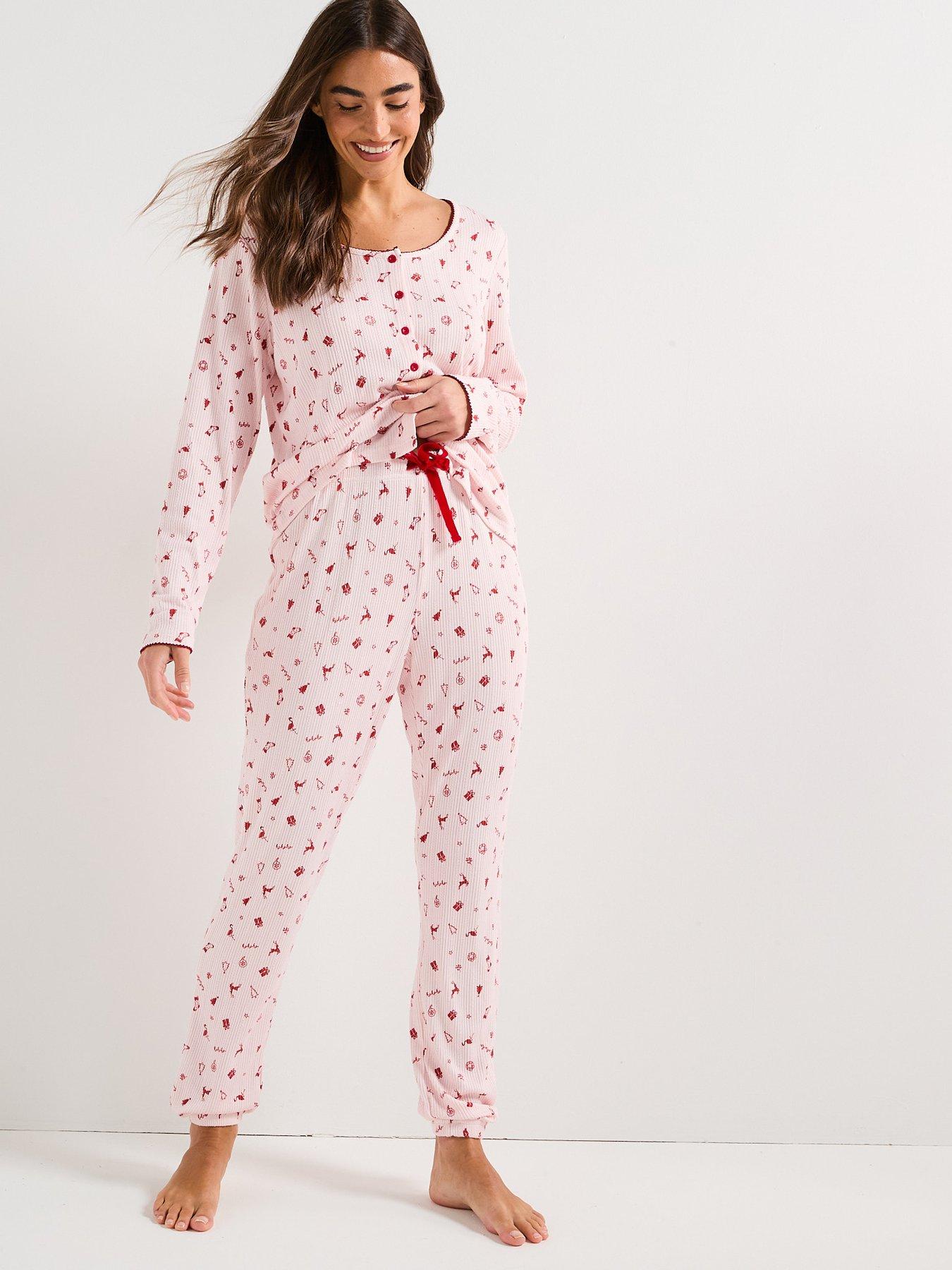 Image 4 of 7 of The Very Collection Womens Family Christmas Pj Pointelle Henley And Jogger Set - Pink