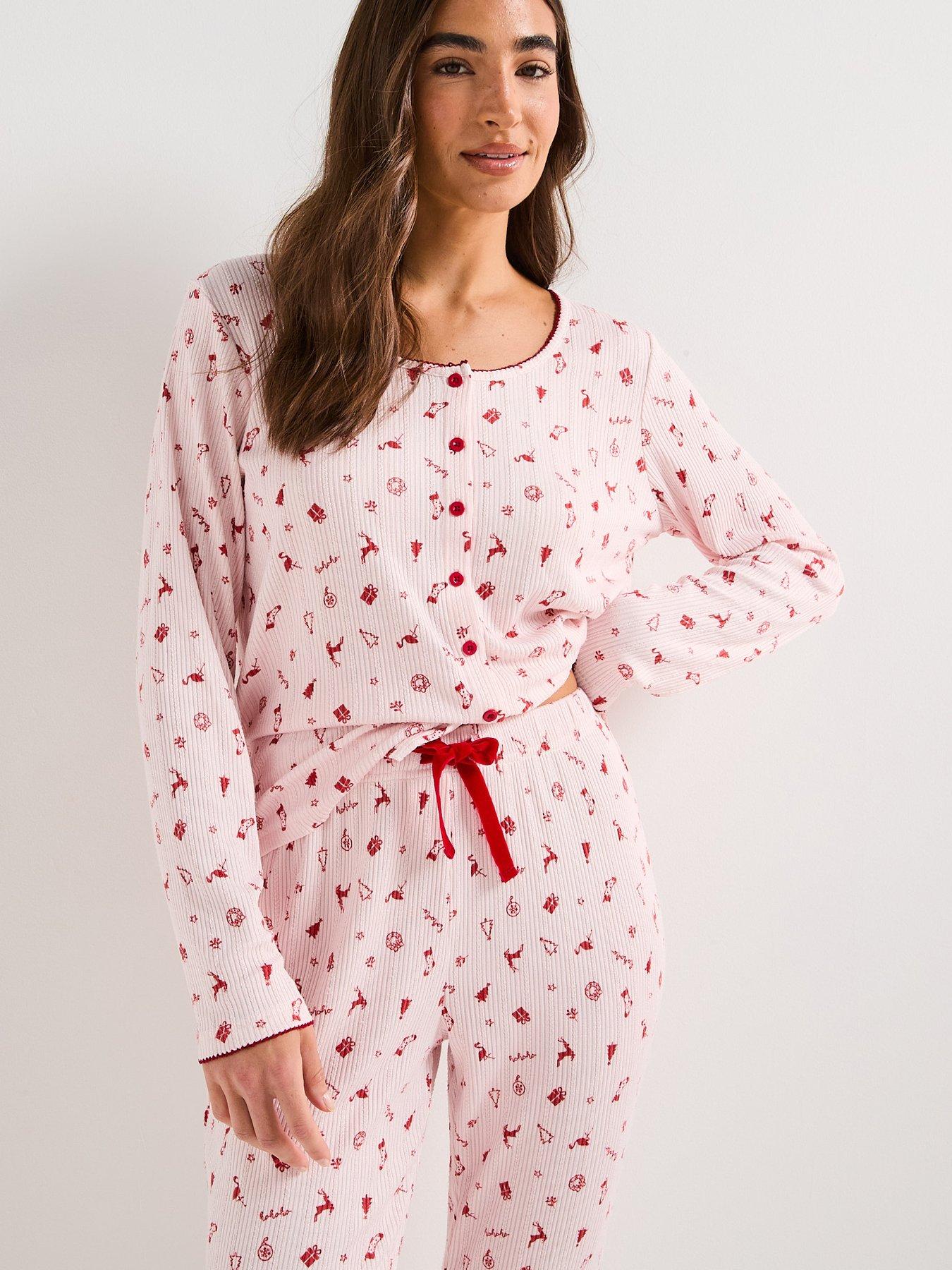 Image 5 of 7 of The Very Collection Womens Family Christmas Pj Pointelle Henley And Jogger Set - Pink
