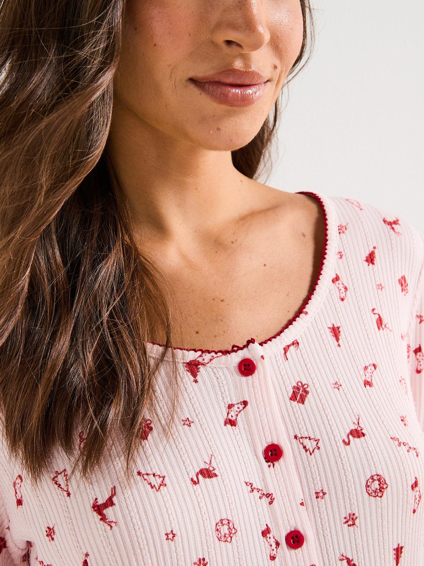Image 7 of 7 of The Very Collection Womens Family Christmas Pj Pointelle Henley And Jogger Set - Pink
