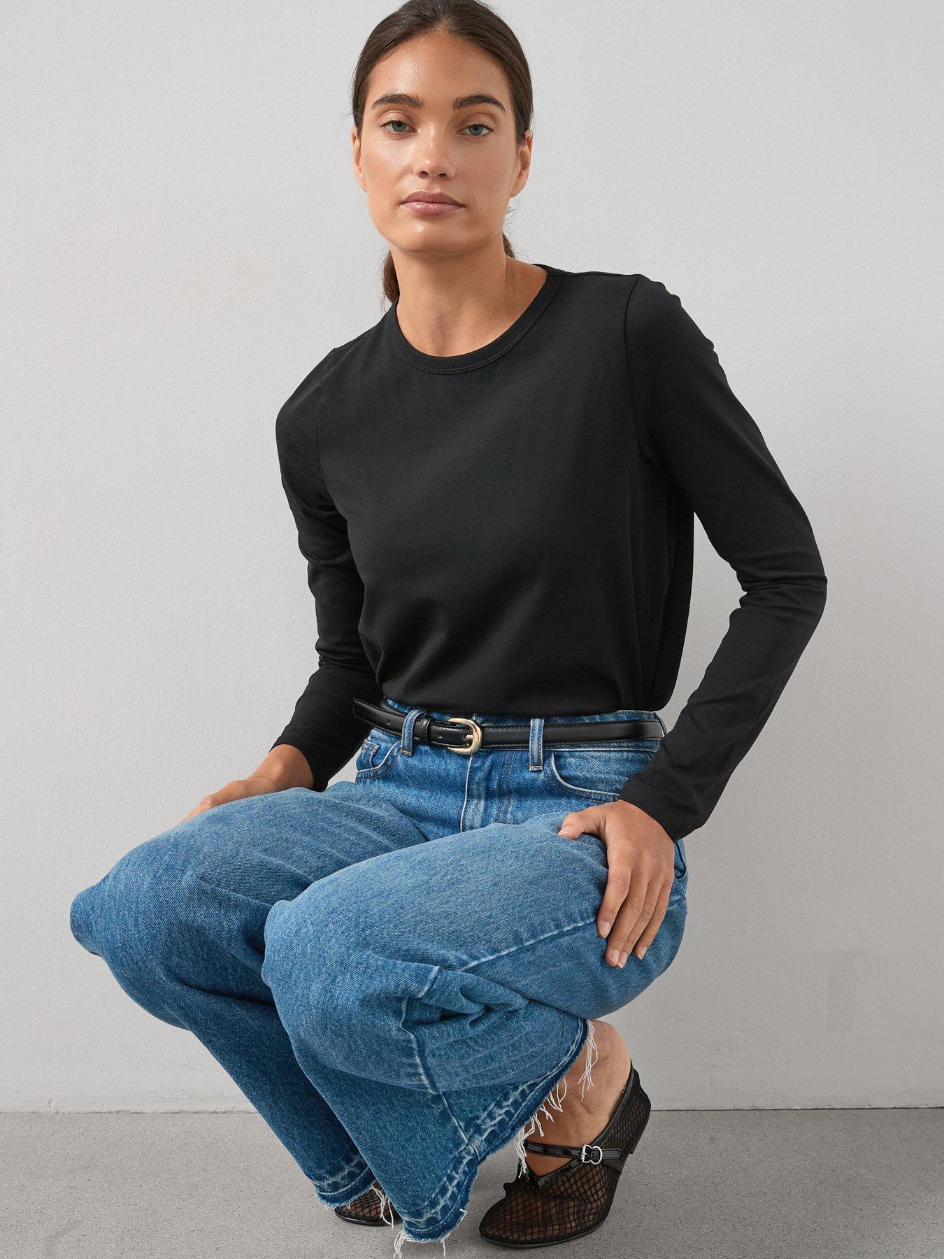 Image 1 of 6 of The Very Collection Long Sleeve Oversized Basic Top - Black