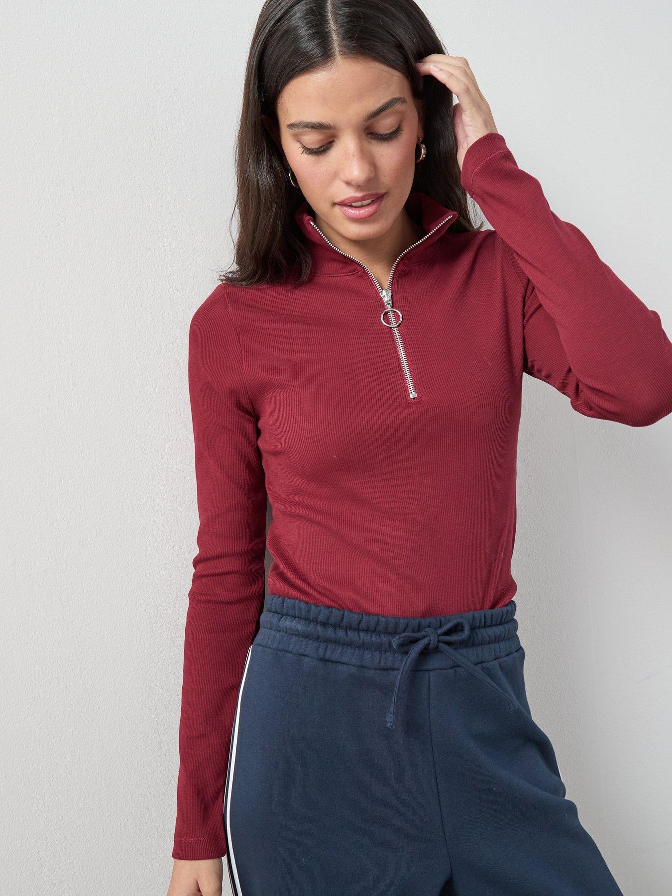 The Very Collection Half Zip High Neck Rib - Burgundy
