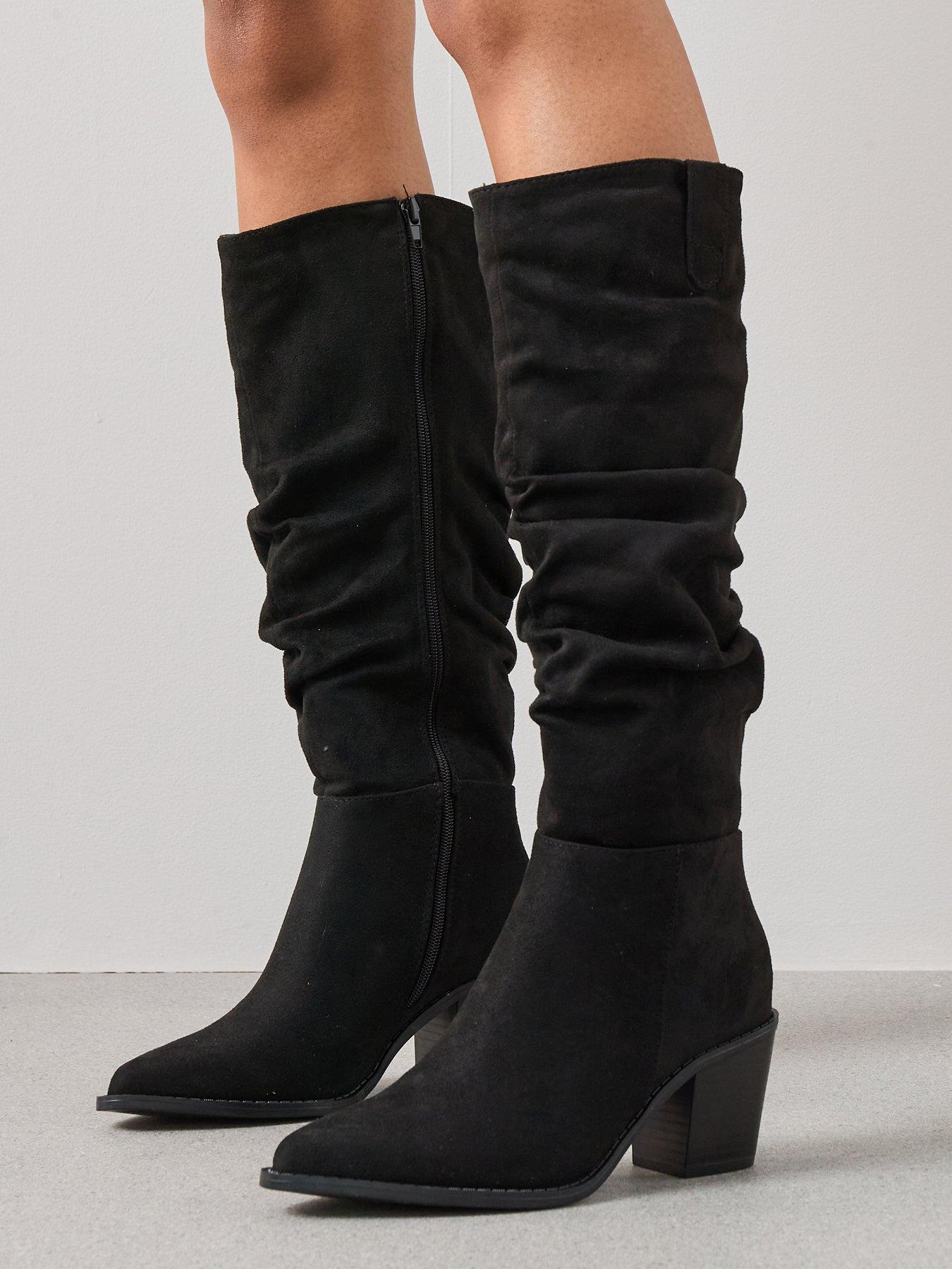 undefined Wide Fit Slouch Knee Boots - Black