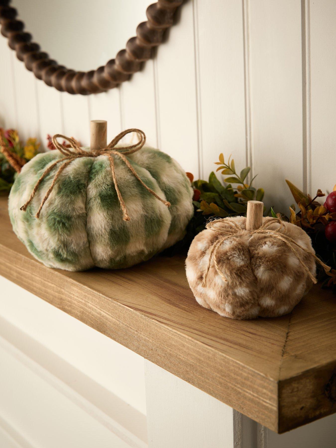 Image 1 of 4 of Very Home Set of 2 Plush Check Pumpkin Autumn Decorations