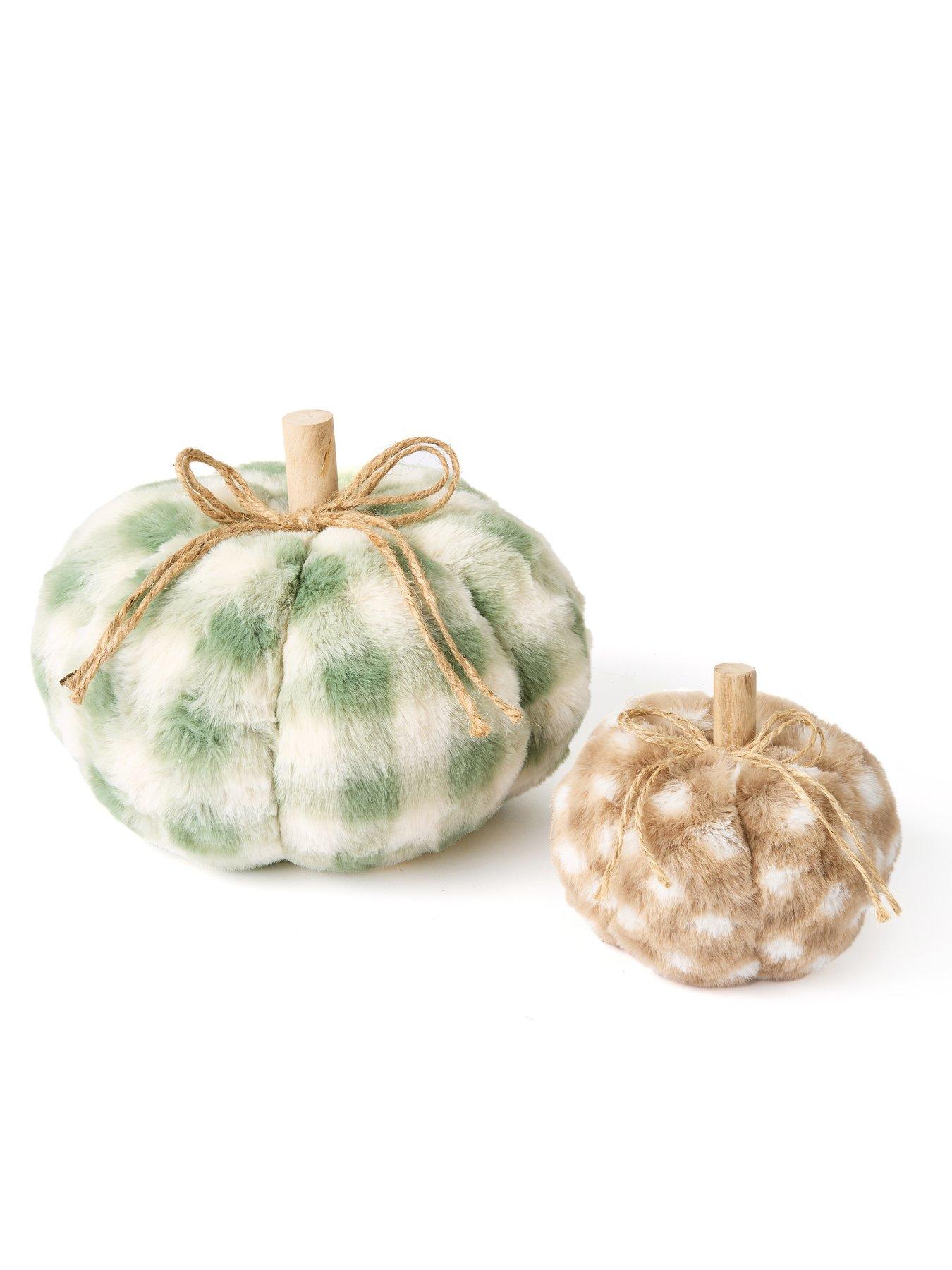 Image 2 of 4 of Very Home Set of 2 Plush Check Pumpkin Autumn Decorations