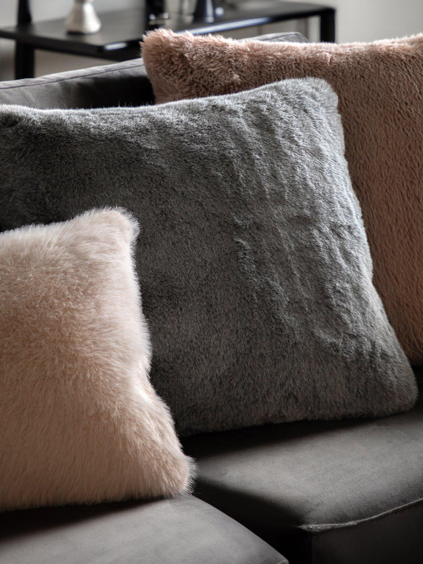 undefined Roscoe Faux Fur Cushion - Smoke Grey