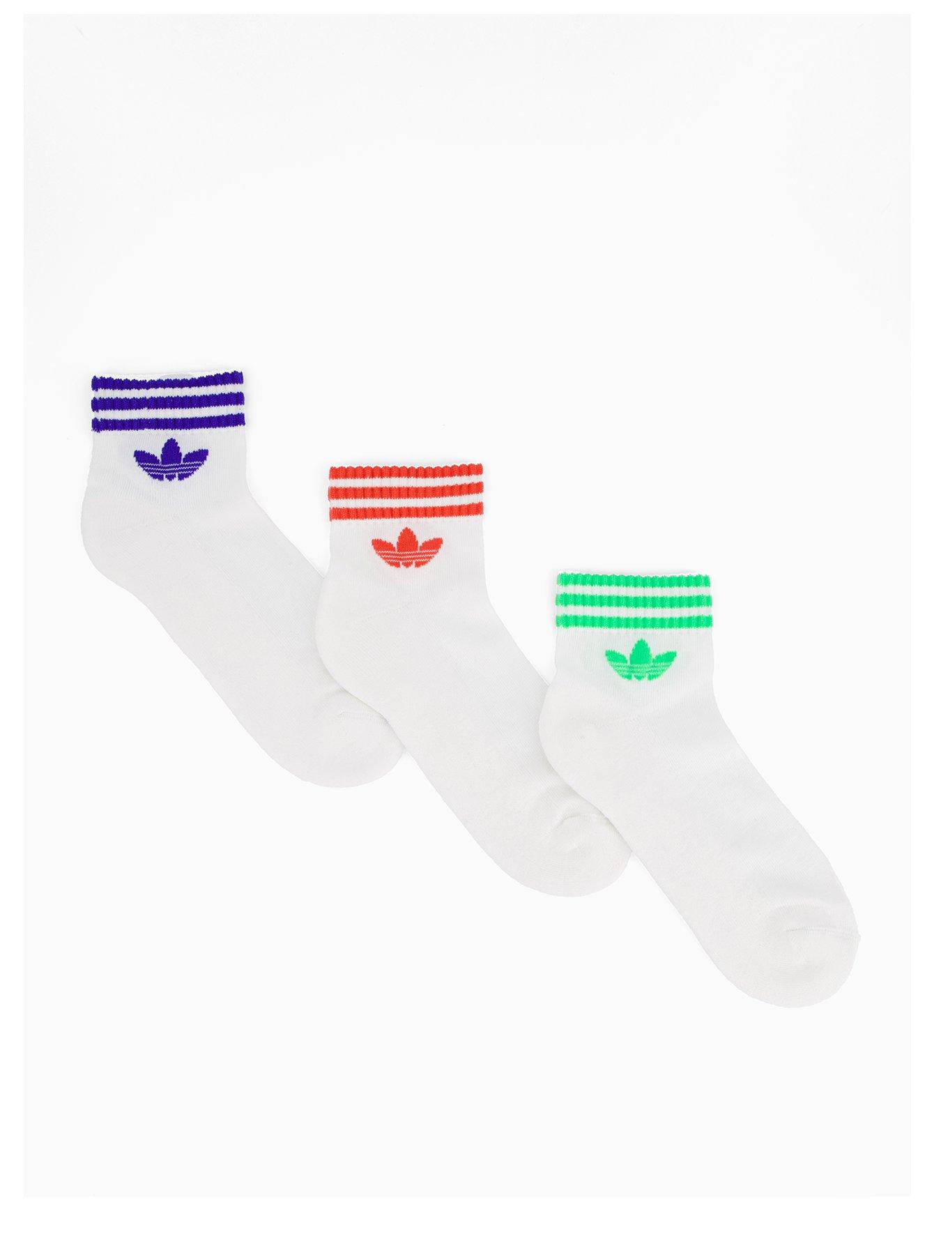 undefined Unisex 3 Stripe Ankle Socks 3 Pack - White/multi