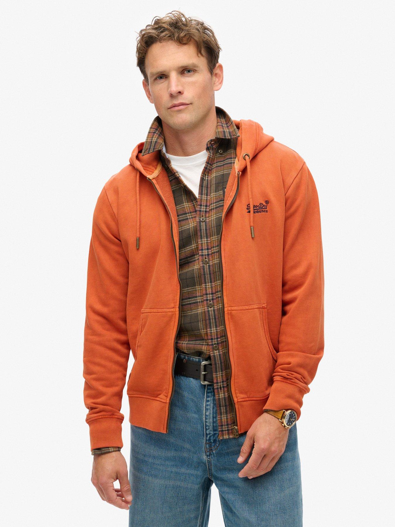 undefined Essential Logo Washed Zip Through Hoodie - Brown