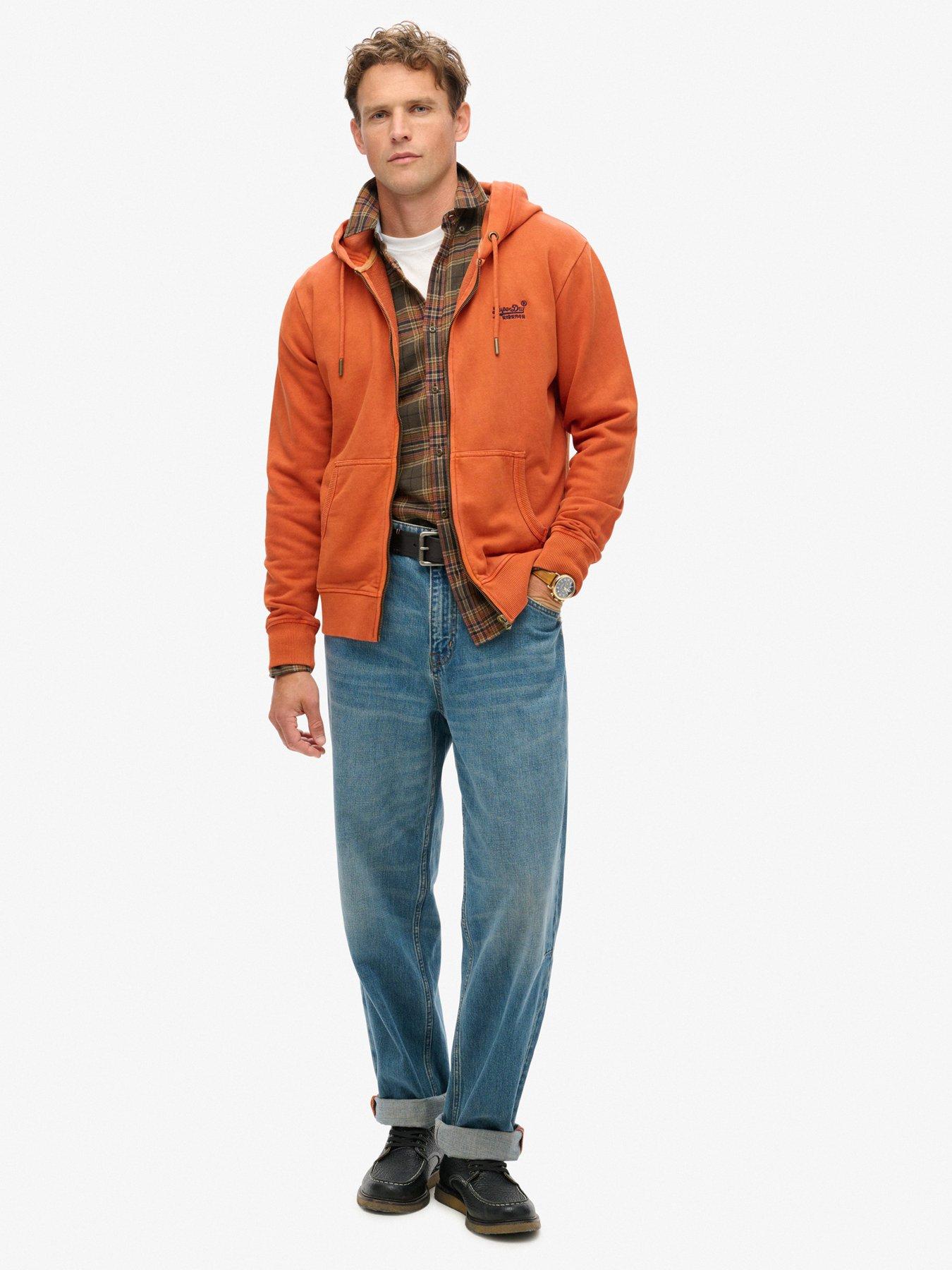  image of superdry-essential-logo-washed-zip-through-hoodie-brown