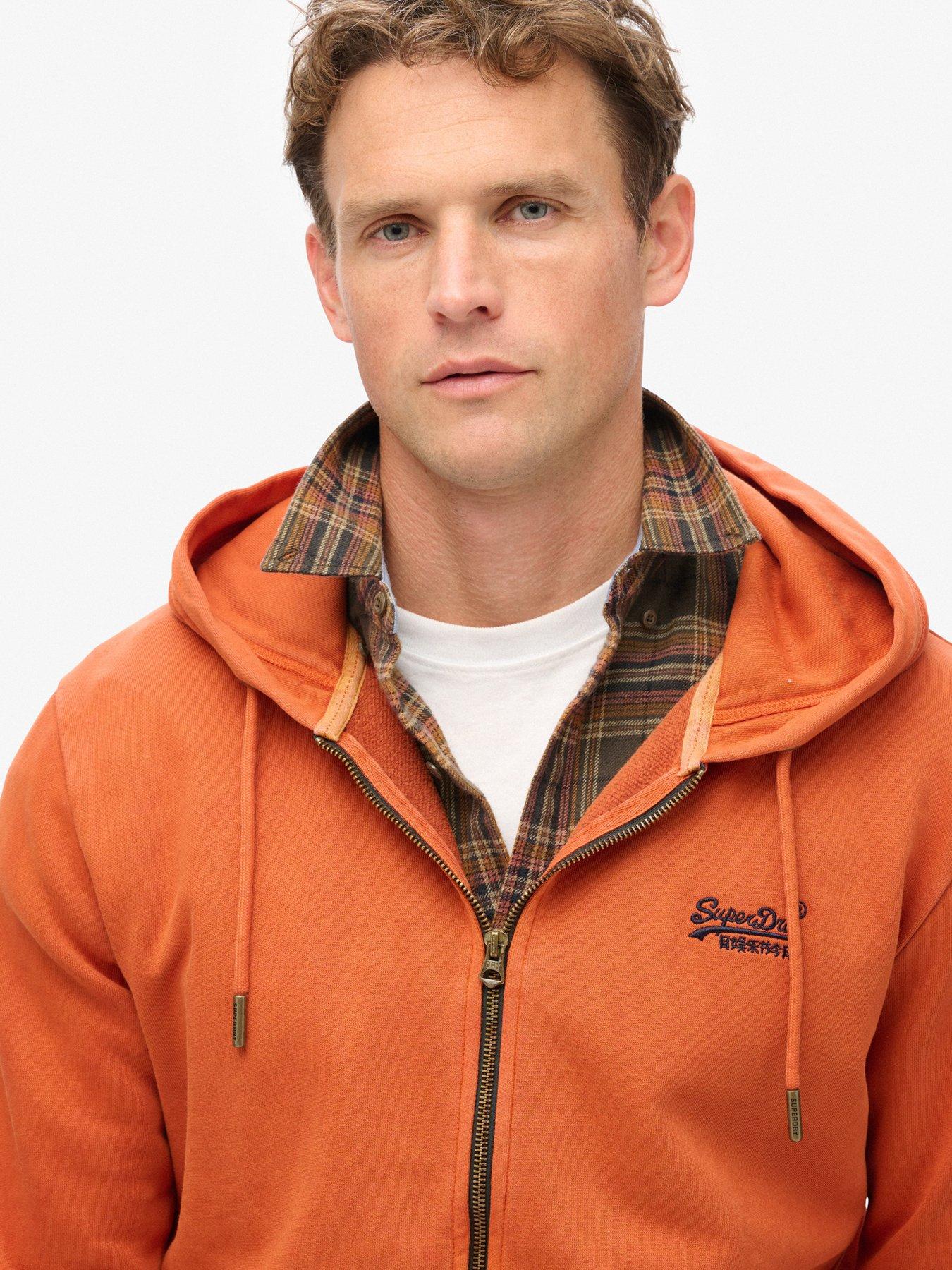  image of superdry-essential-logo-washed-zip-through-hoodie-brown