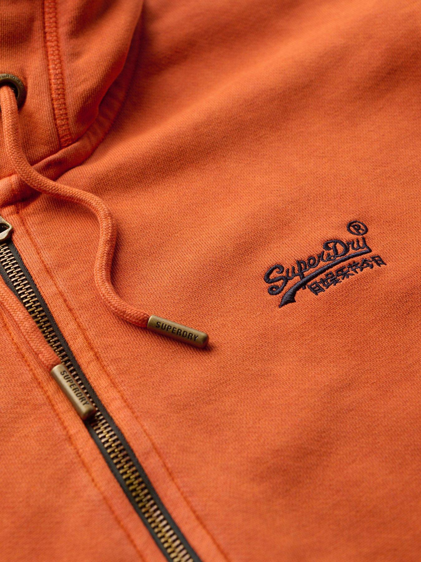  image of superdry-essential-logo-washed-zip-through-hoodie-brown