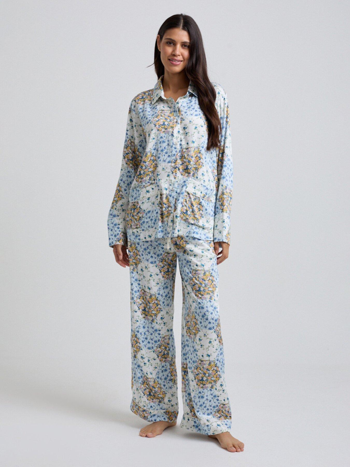 undefined Evi Summer Patchwork Print Long Pyjama Set - Ecru - Beige