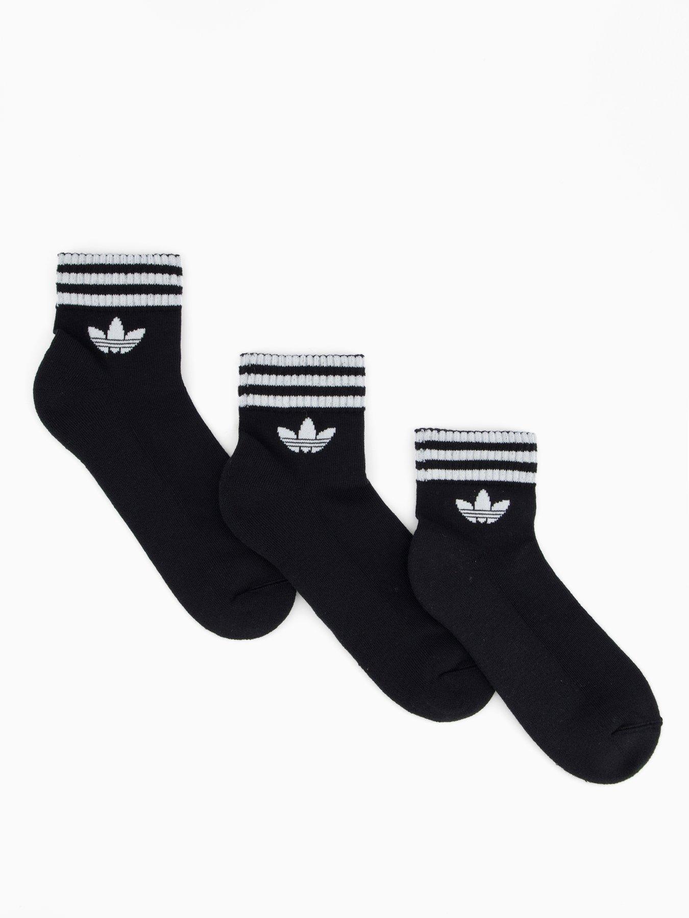 undefined Women's 3 Stripe Ankle Socks 3 Pack - Black