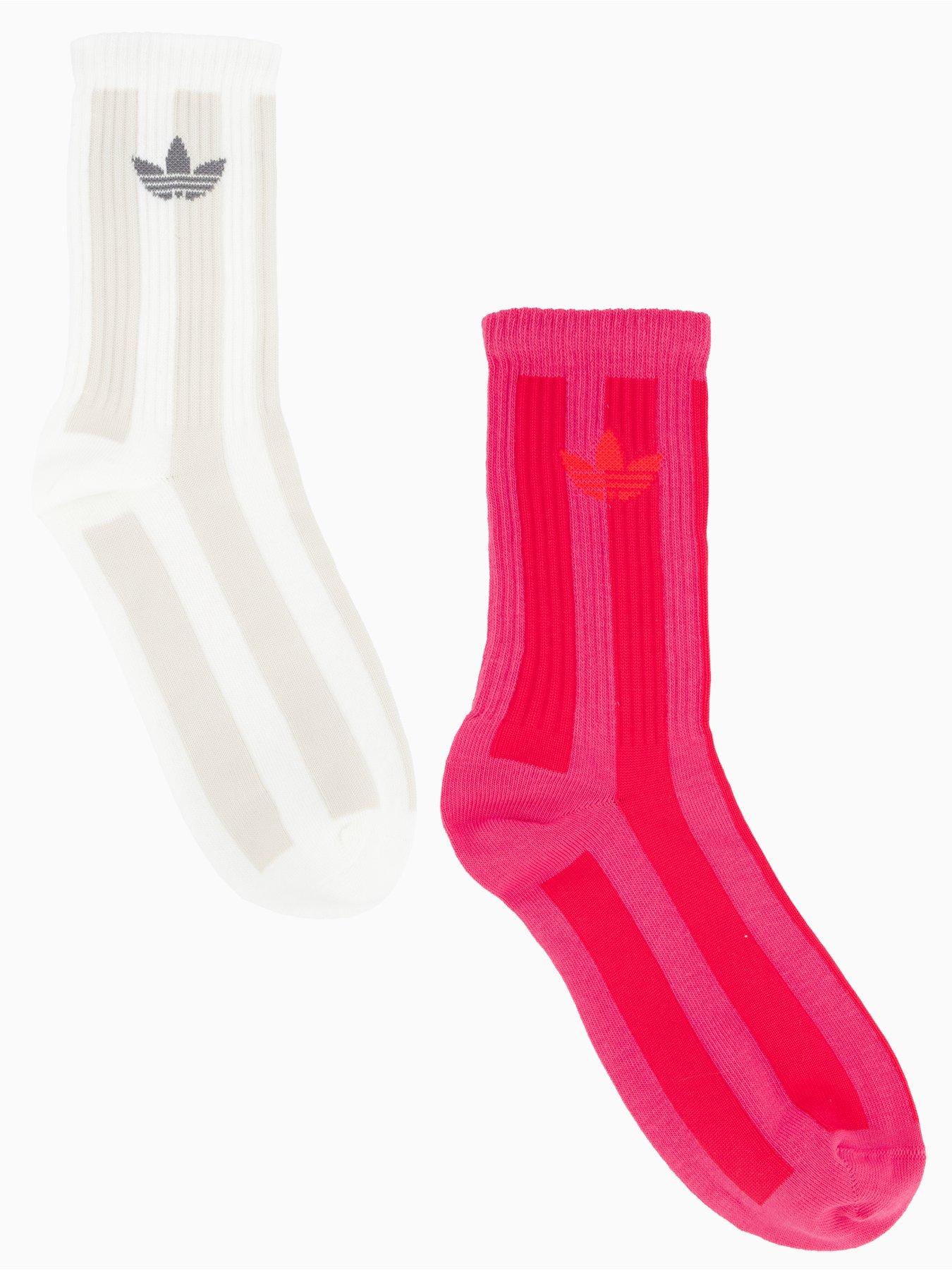 adidas Originals Women's Striped Crew Socks 2 Pack - Off White/Pink