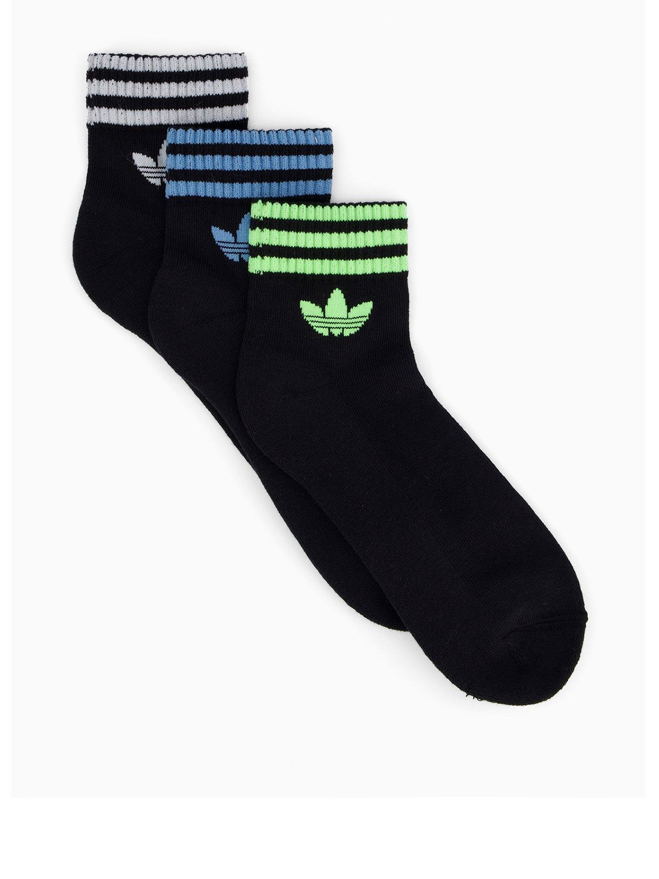 undefined Men's 3 Stripe Ankle Socks 3 Pack - Black