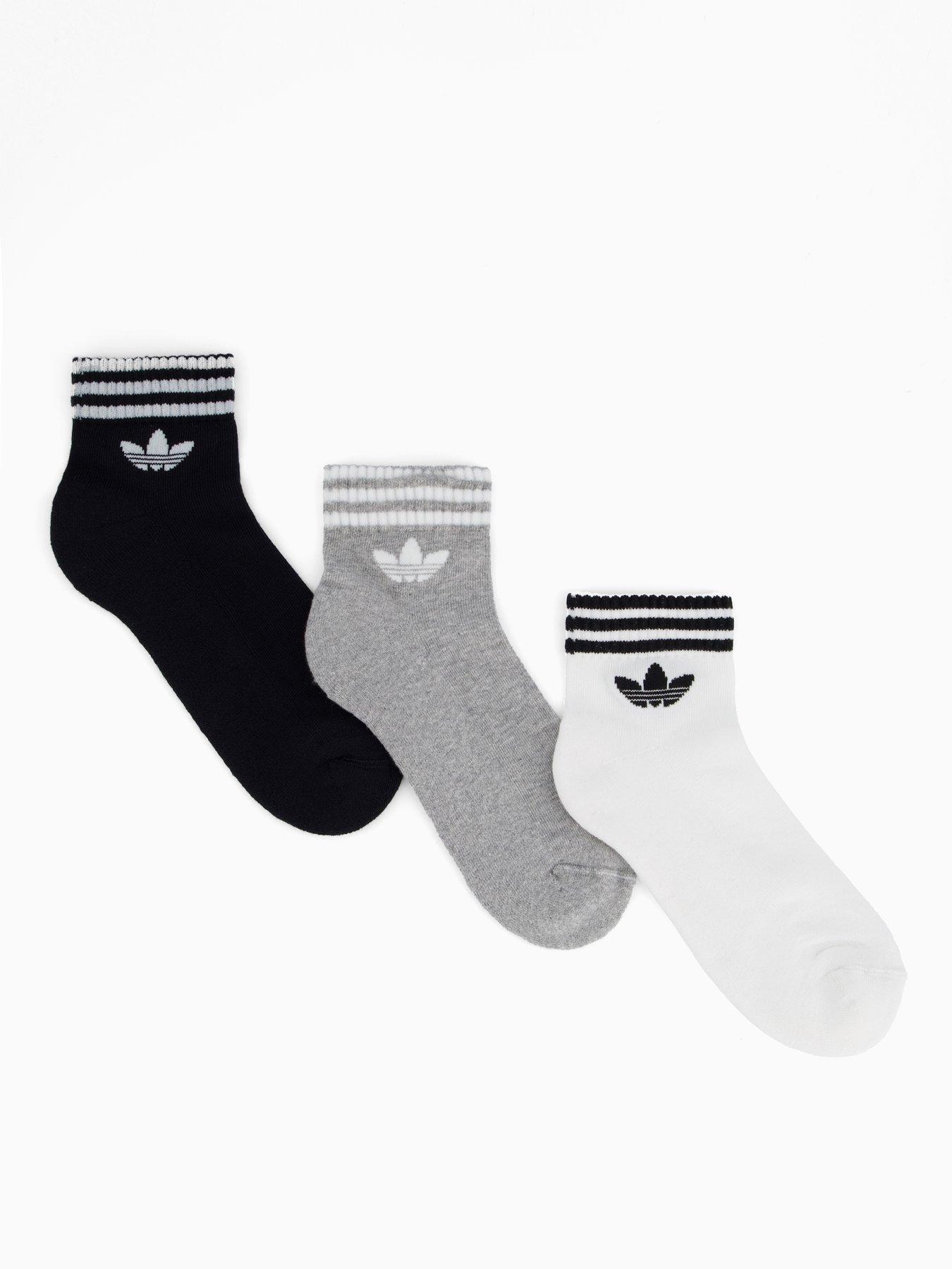 adidas Originals Women's 3 Stripe Ankle Socks 3 Pack - Black/Grey/White